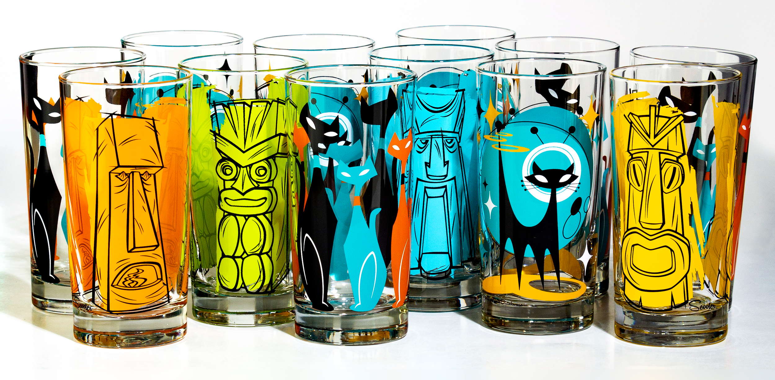 Macabre Mix Halloween Atomic Drinkware Collins Glasses - Set of 4