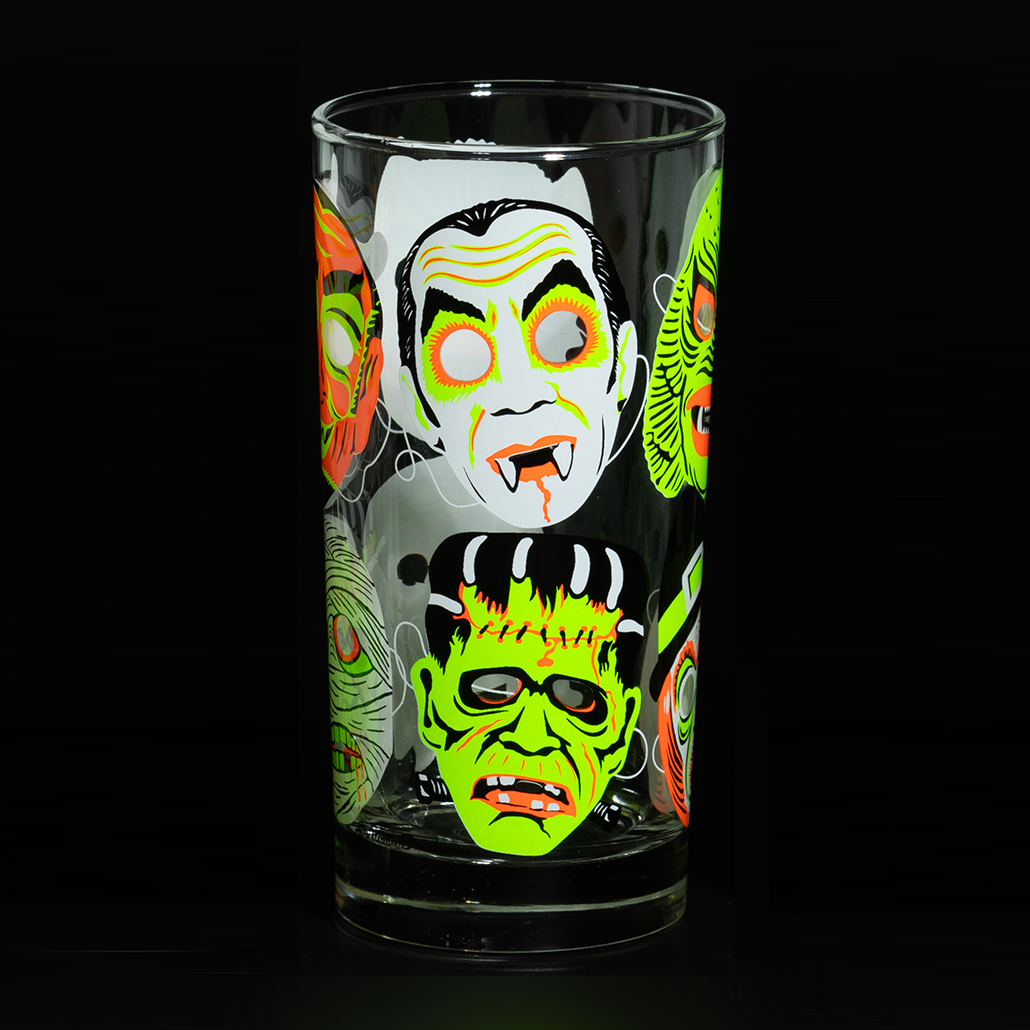 Neon Nightmares UV Retro Monster Mask Glassware Vampire Frankenstein