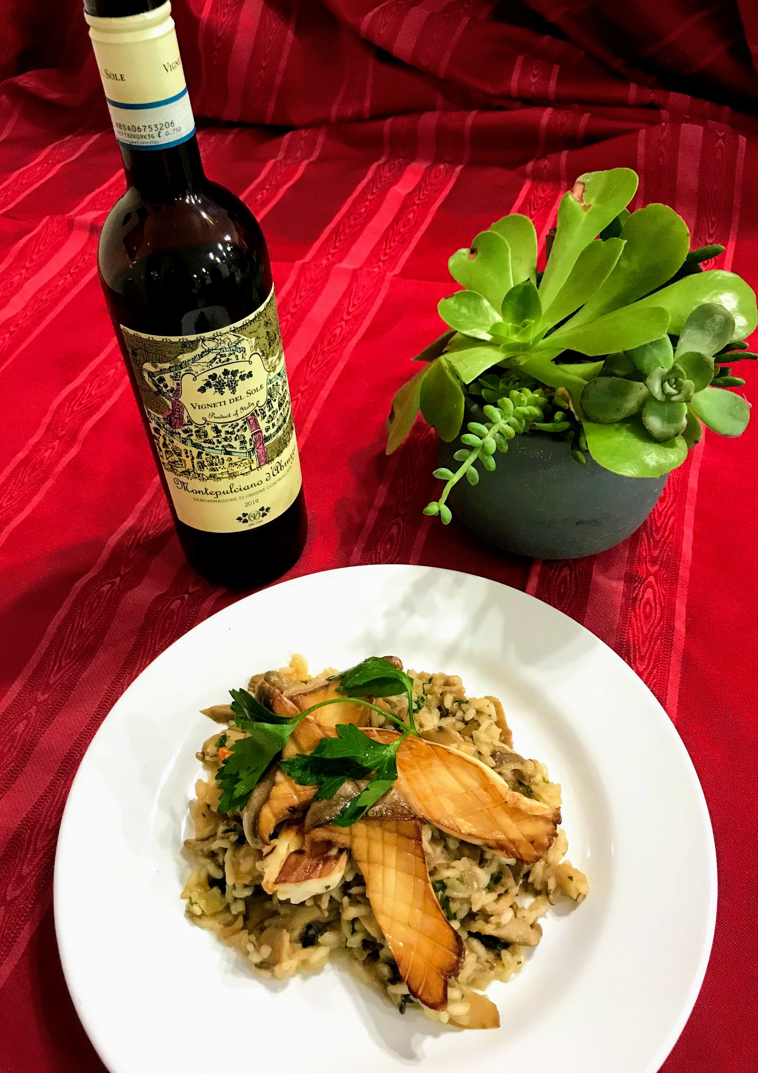 Wild mushroom risotto with king trumpet mushrooms.