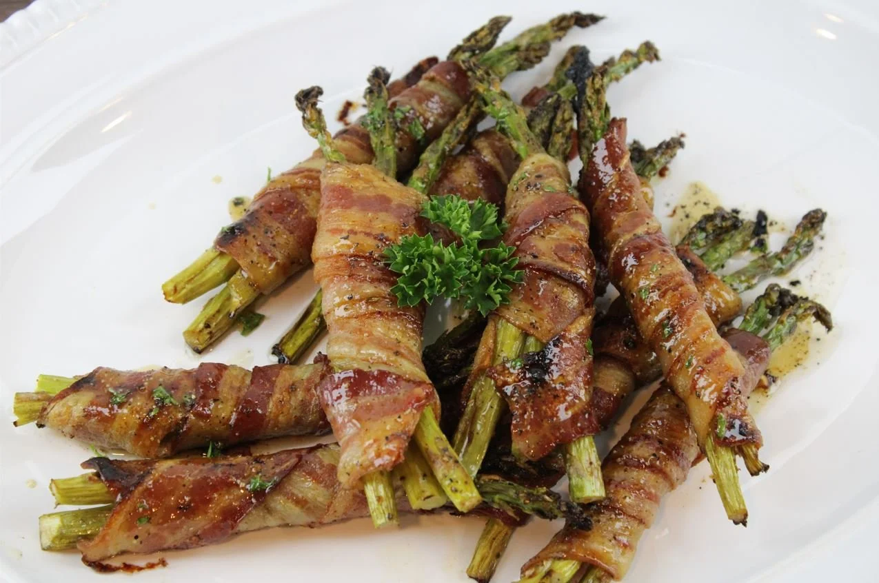 Bacon Wrapped Asparagus Bundles with Sorghum Dressing
