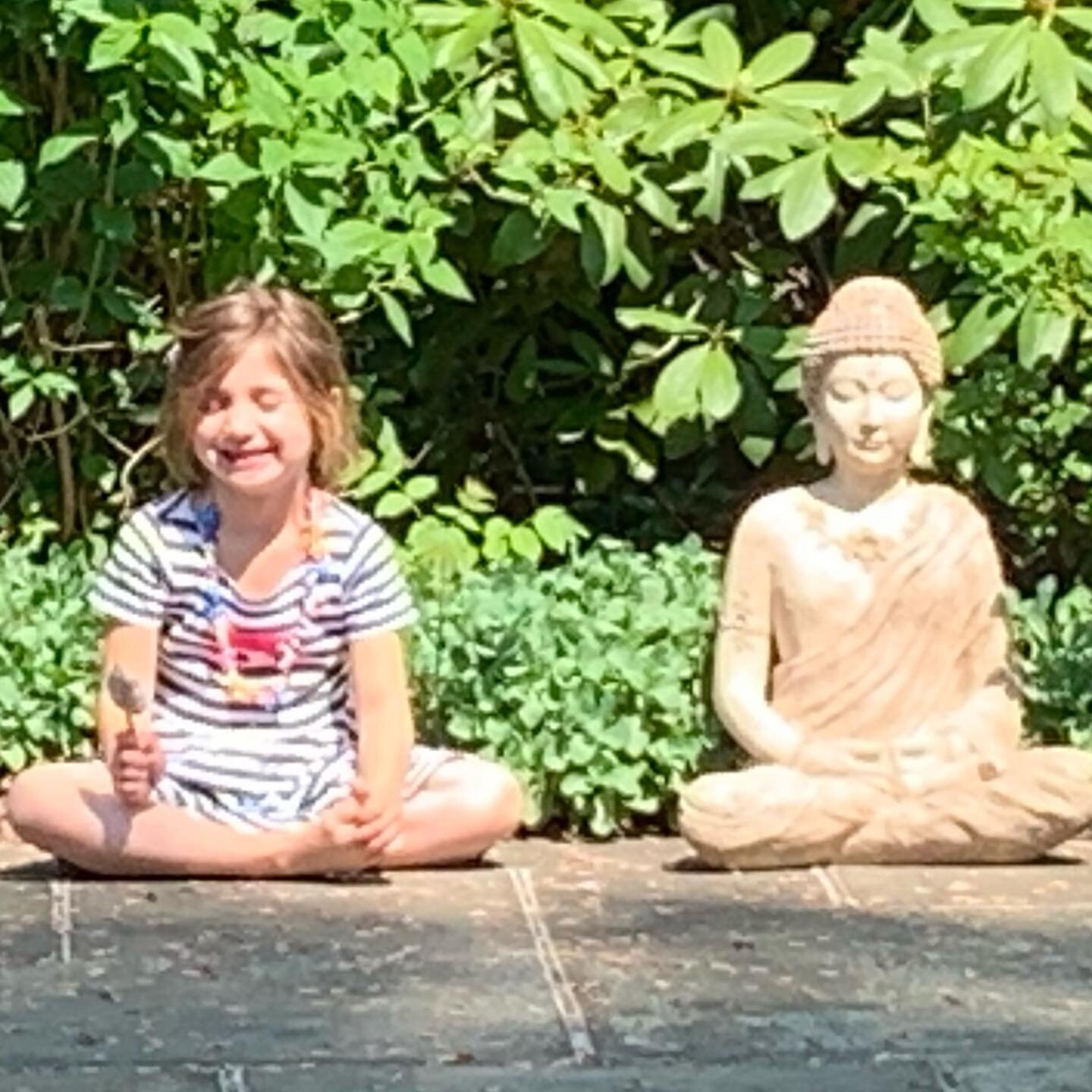 The least zen person I know;) Notice the smile is due to the popsicle in her hand... 
appreciating this brief moment of calm🧘&zwj;♀️🧘&zwj;♀️

#consciousparenting #meditate #breathe #presentmoment #love #children