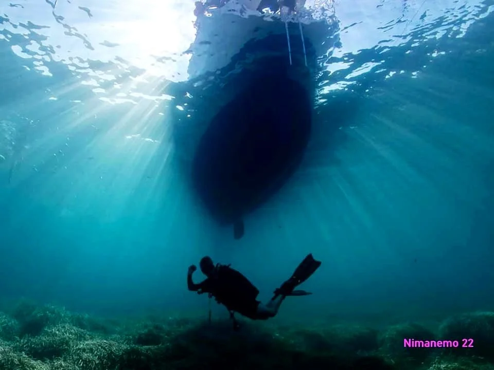 Scuba Diving under boat image
