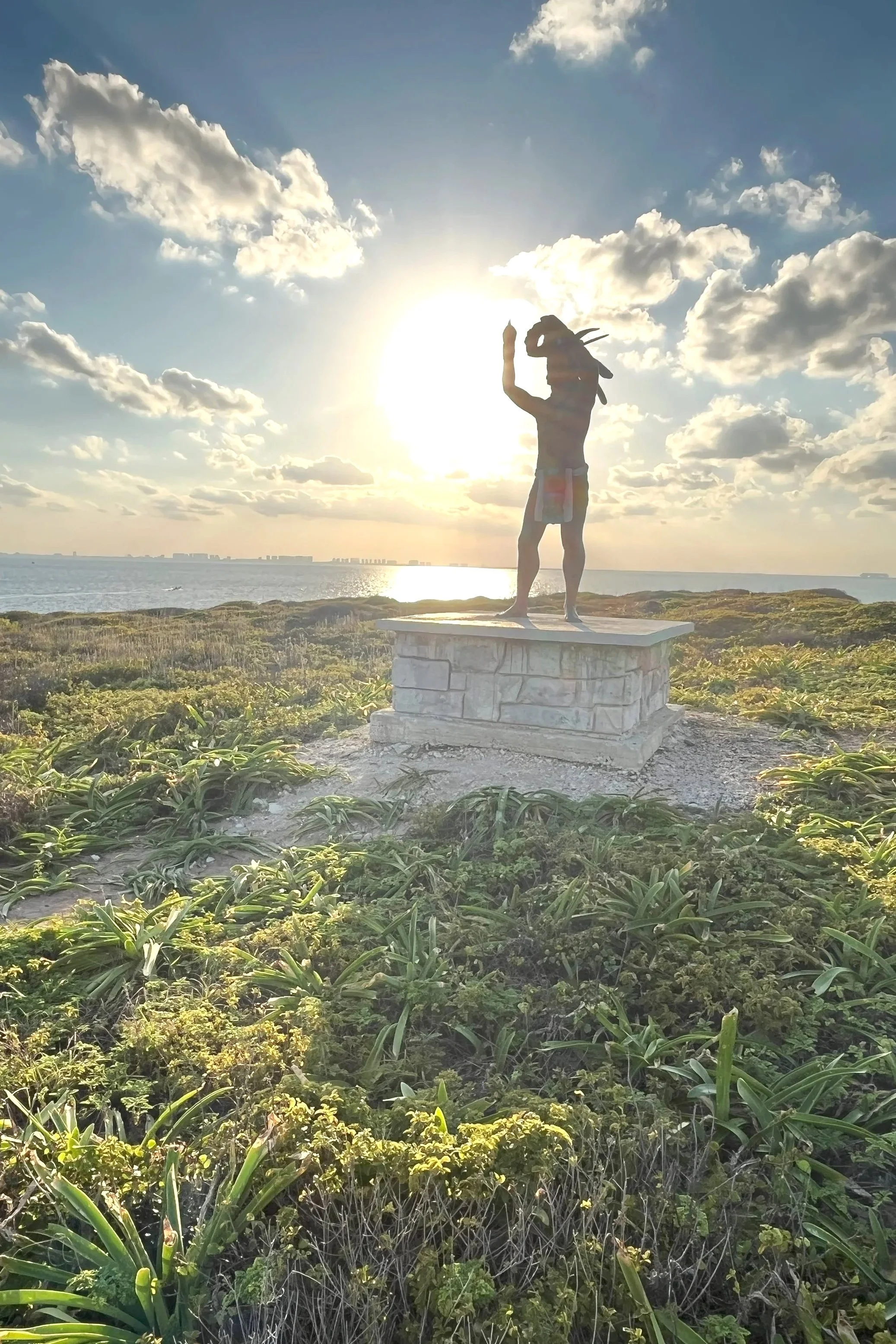 Isla Mujeres, Mexico Punta Sur Mayan Statue Sunset2.jpg