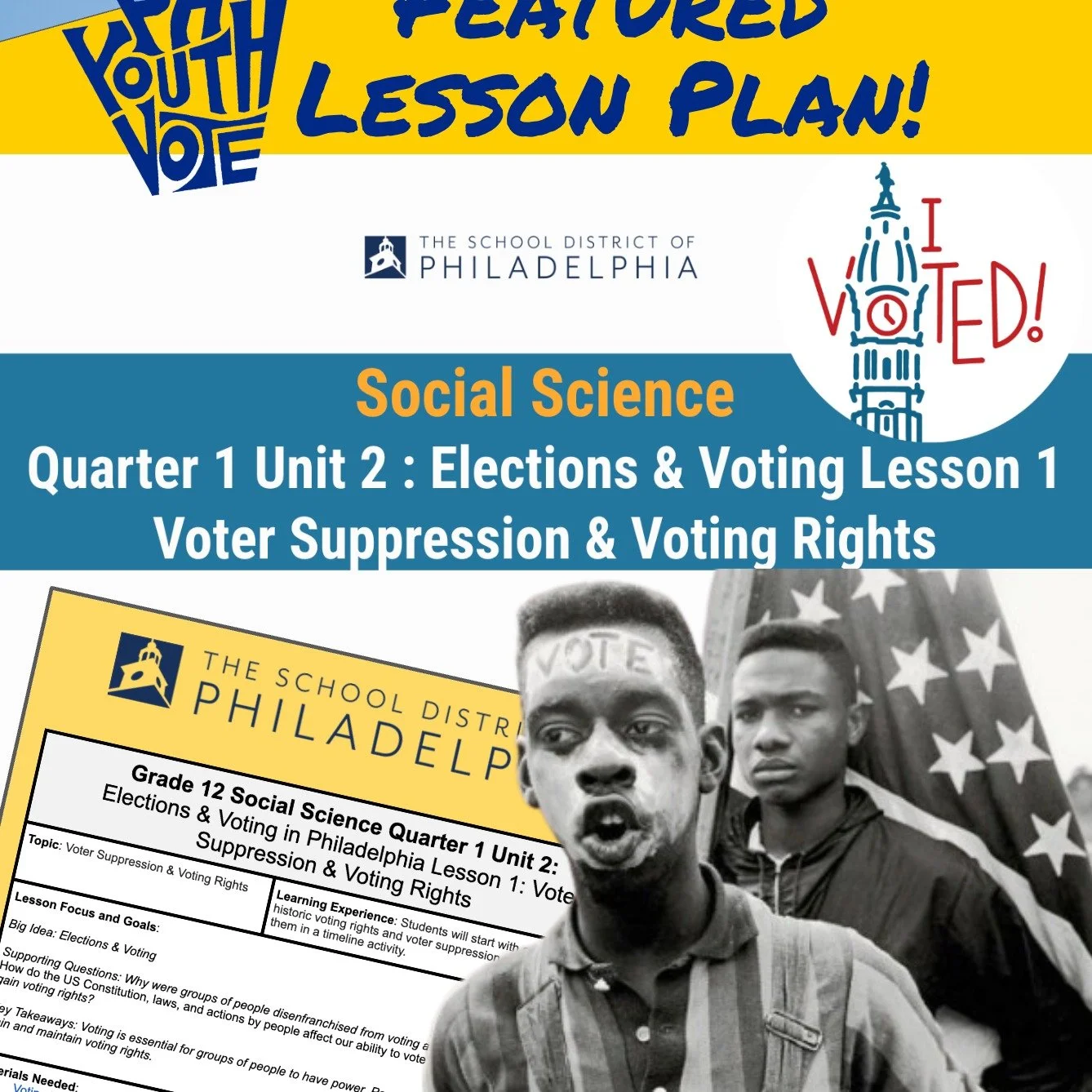 Featured Lesson Plan!
Voter Suppression & Voting Rights
PA Youth Vote helped to develop the first in a series of nonpartisan lessons for @philly_schools to help prepare students to vote in their first election.
Students will start with a disc
