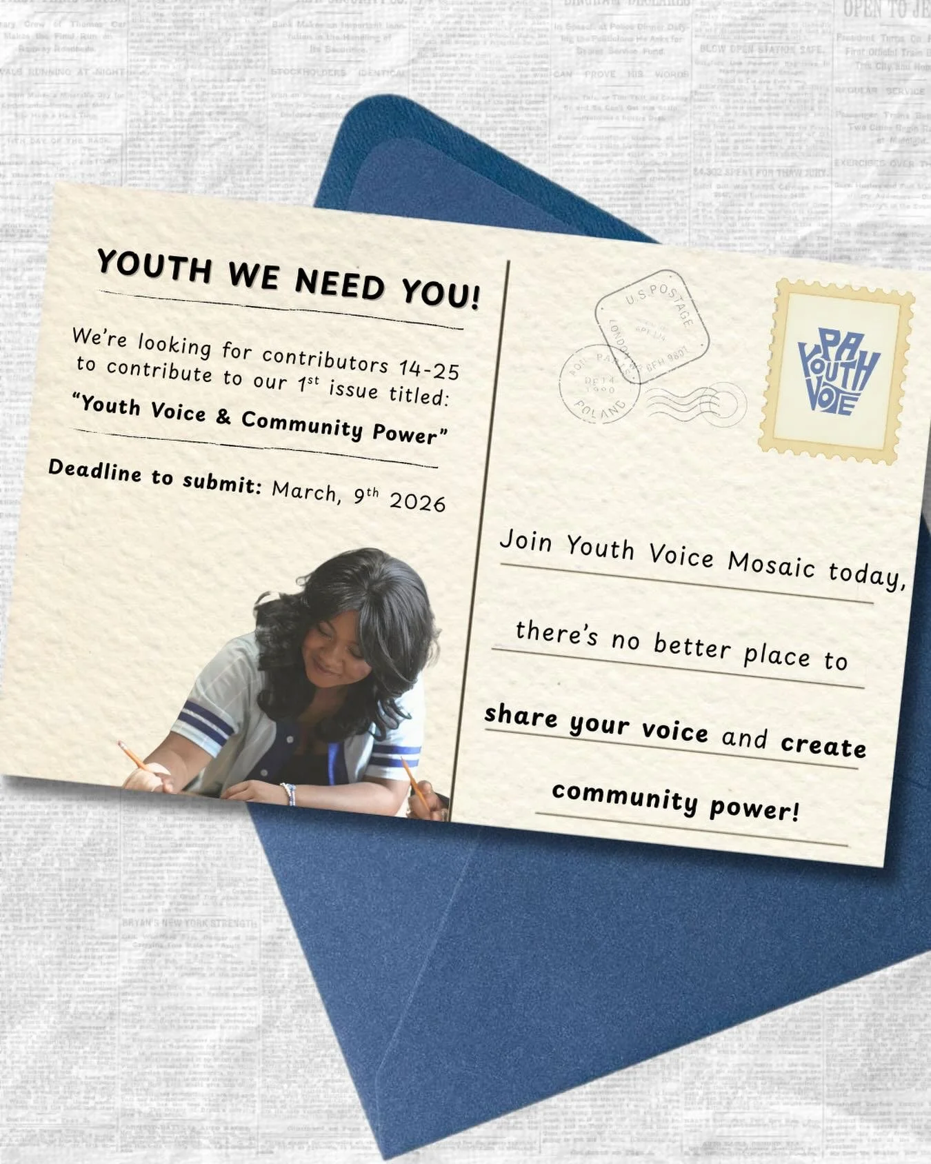 🔈Youth! We need you! Youth Voice Mosaic is looking for contributors between then ages of 14-25! 
-
We want to hear your thoughts and see your creativity come to life in our first magazine edition! Deadline is March 9th @ 11:59pm.
-
If you&rsquo;re i