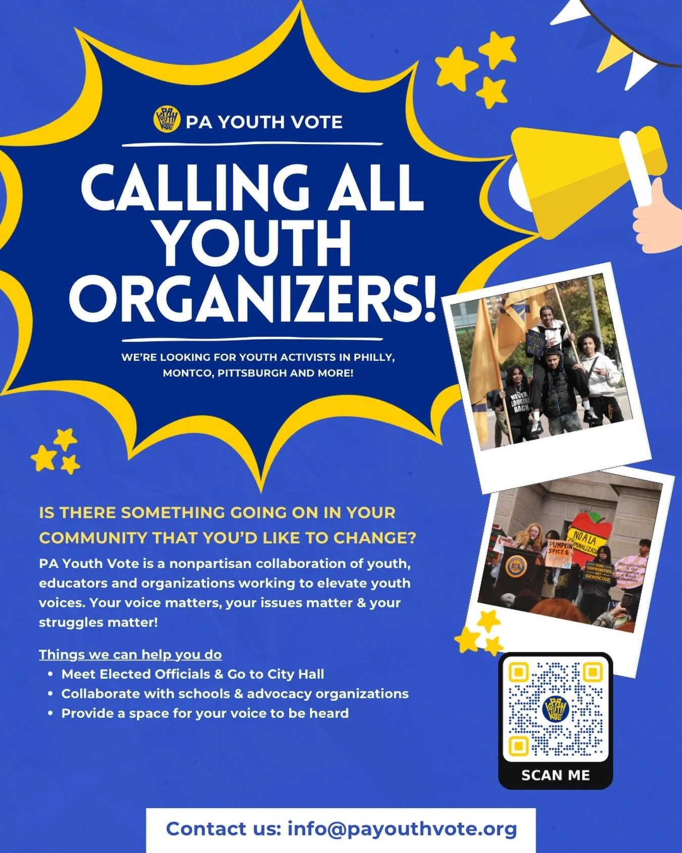 CALLING ALL YOUTH ORGANIZERS IN PA! We have various opportunities for youth activists to get involved, and make their voices heard about the issues they care about. So, if you&rsquo;d like to get connected, fill out our interest form! 
-
To access ou