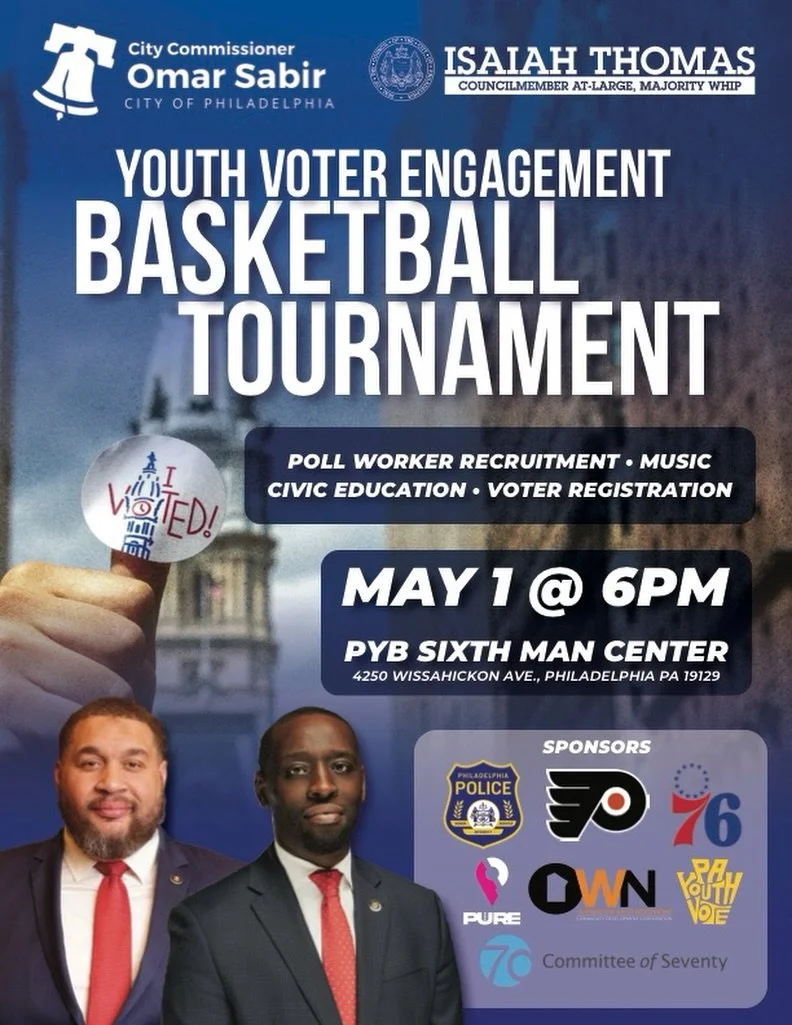 The Philadelphia City Commissioners&rsquo; Office is hosting a Youth Voter Engagement Basketball Tournament on Friday, May 1 at 6:00 PM at the PYB Sixth Man Center 🏀

This event is all about bringing young people together through the game of basketb