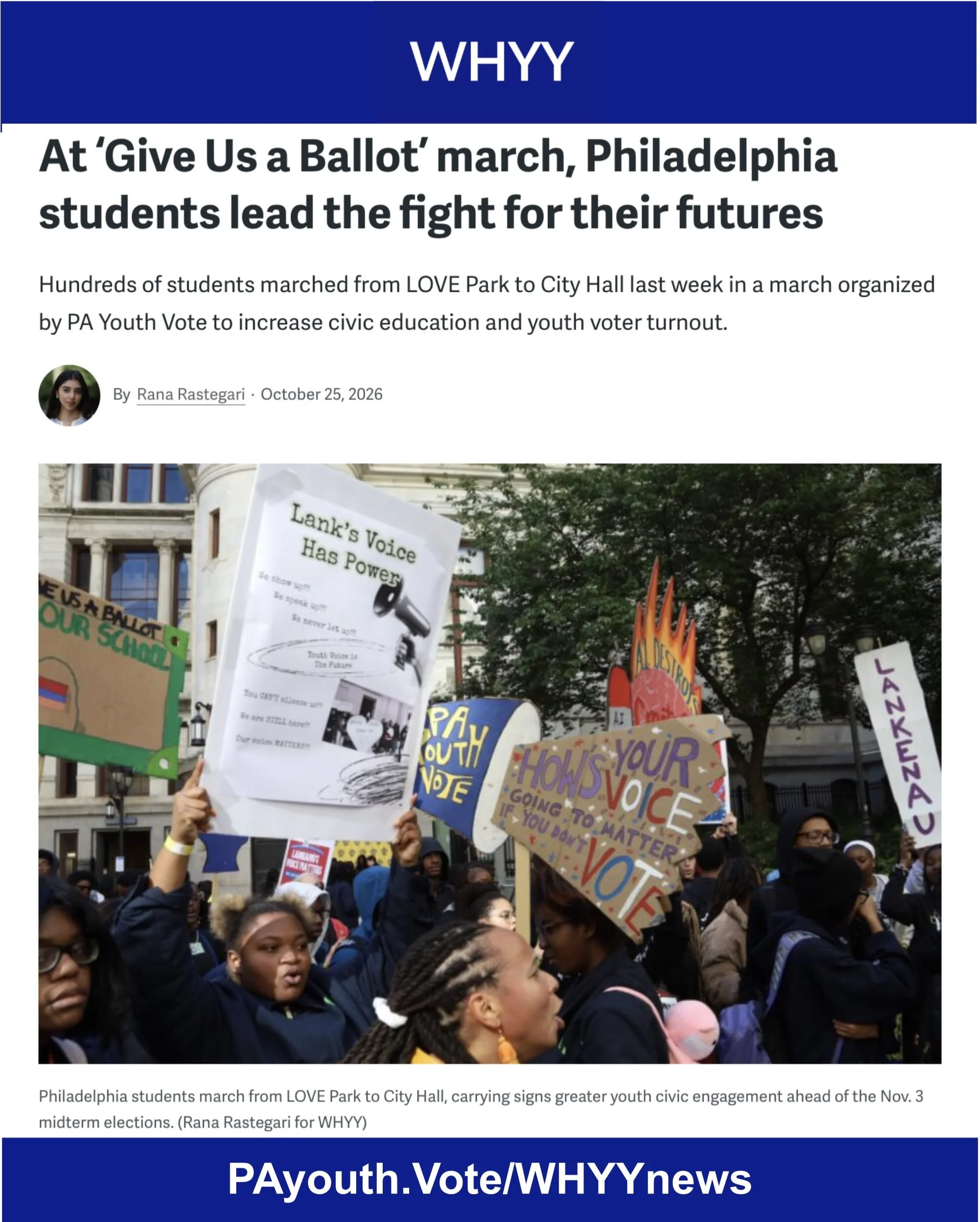 Thank you to @WHYY reporter Rana Rastegari for featuring #YouthVoices in her story and photos!
&ldquo;Throughout history, it&rsquo;s always been the youth who stepped up, and they&rsquo;re the ones who are being affected the most&hellip;. &ldquo;No m