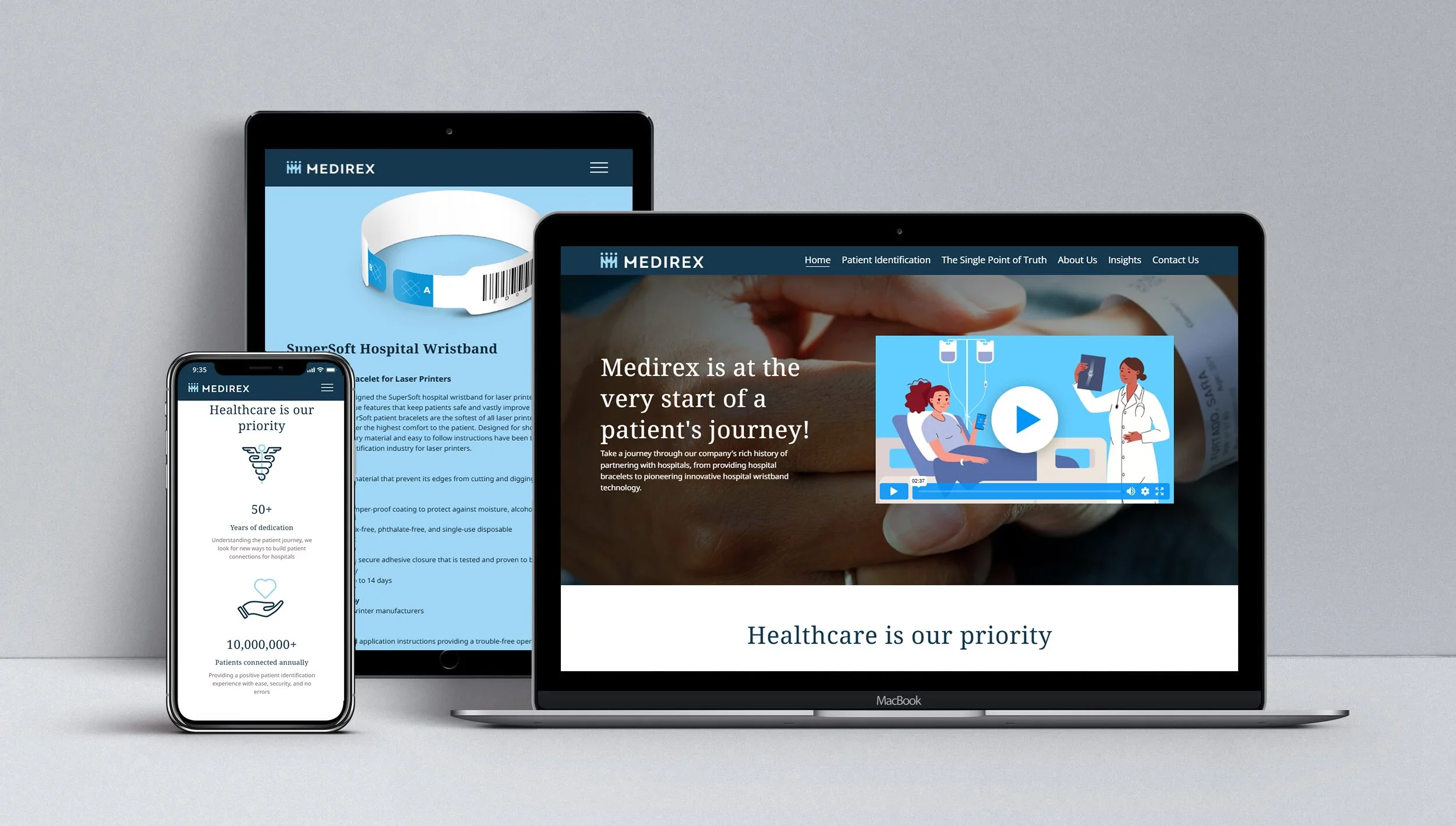 Medirex website displayed on a phone, tablet and laptop