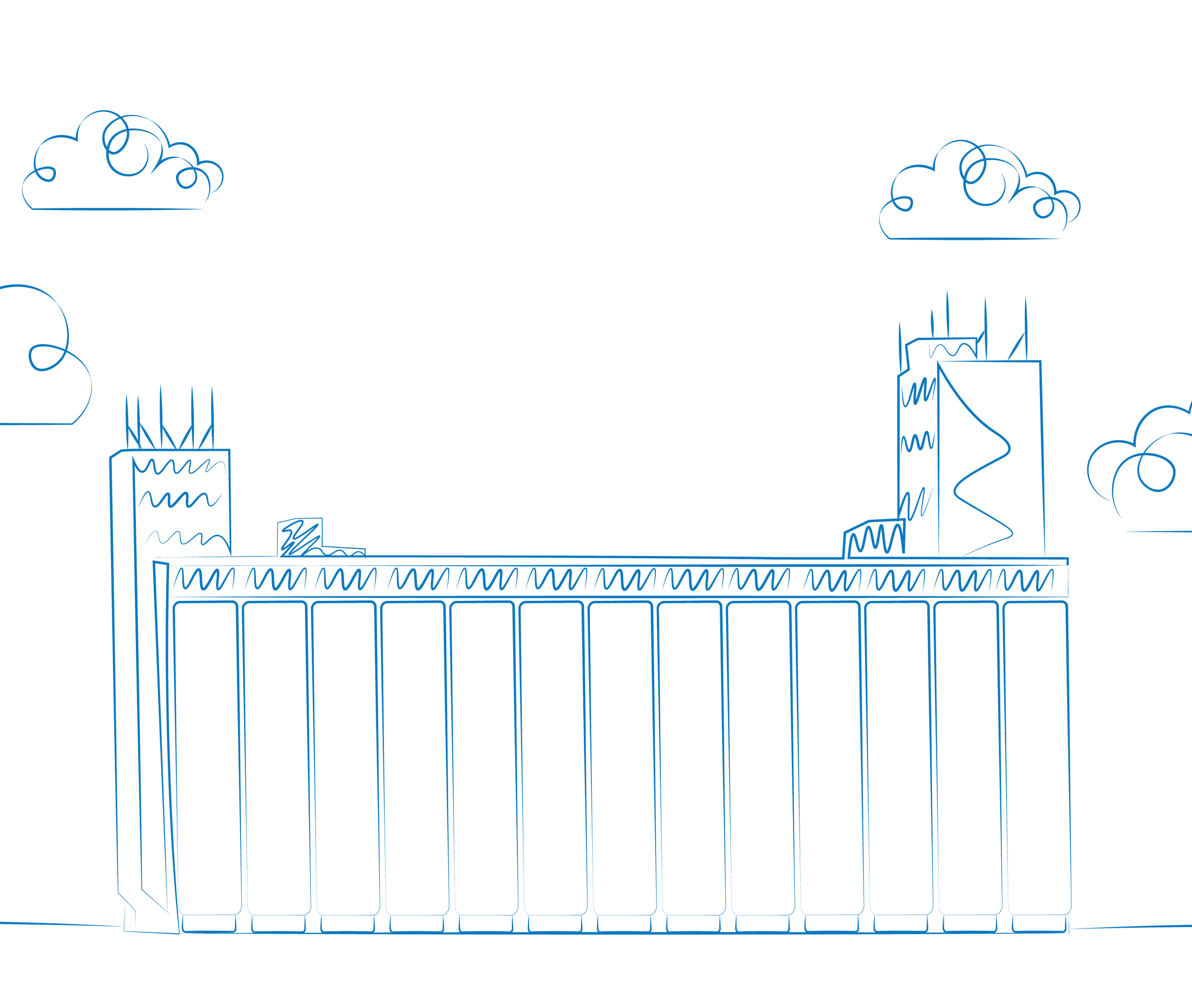Line art drawing of the Collingwood Ontario Grain Terminals.