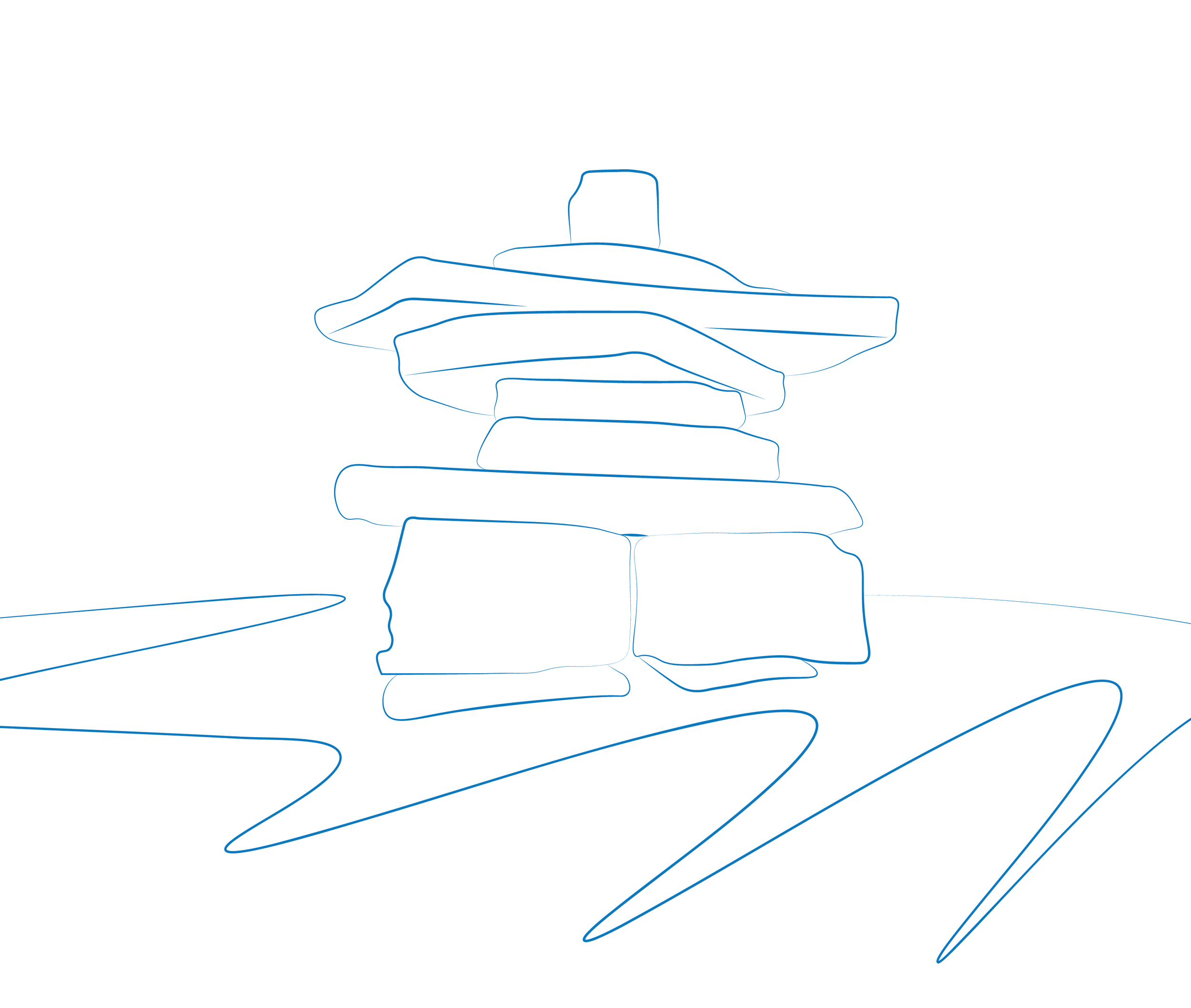 Line art drawing of the Collingwood Ontario Sunset Point Inukshuk.