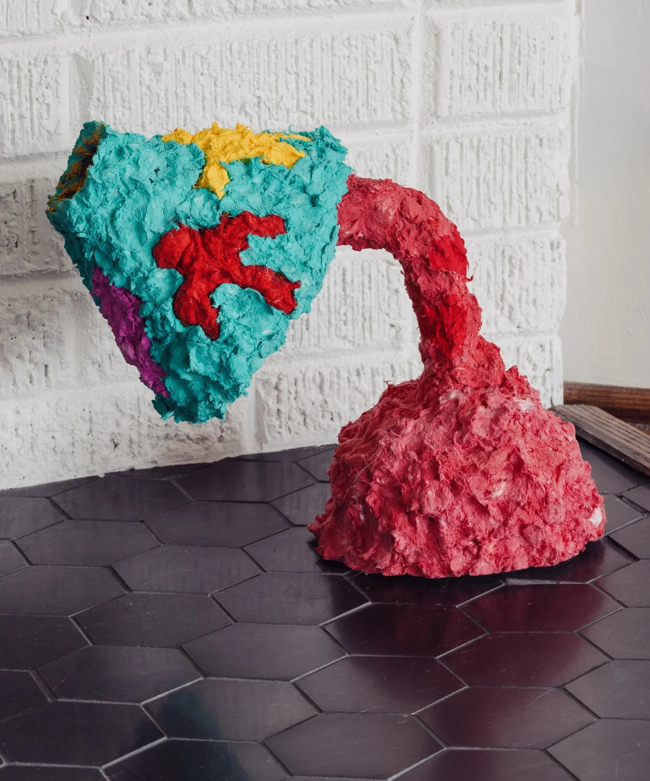 Sad Lamp, paper pulp, paint, concrete, cardboard, 11 x 7”, 2025