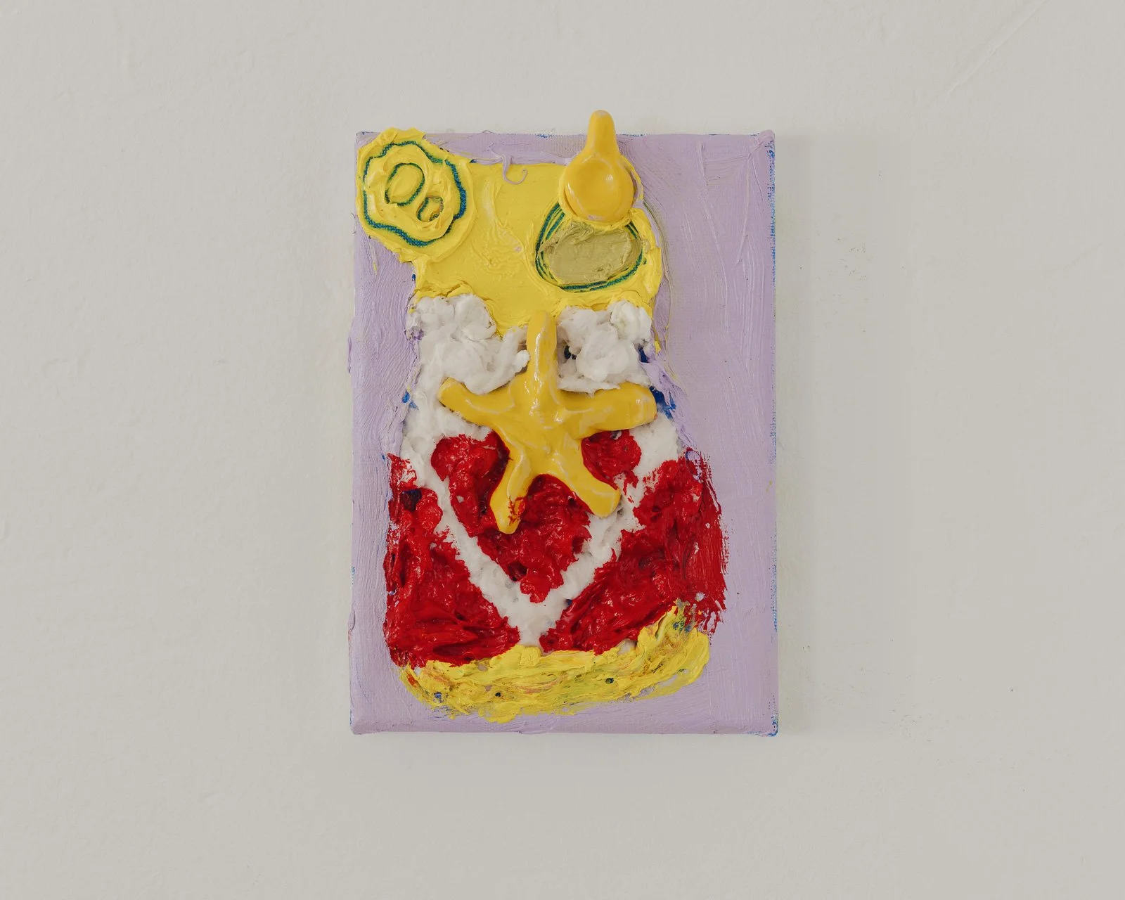 Shower Beer, oil on canvas, paper pulp, glazed ceramics, 4 x 6”, 2025