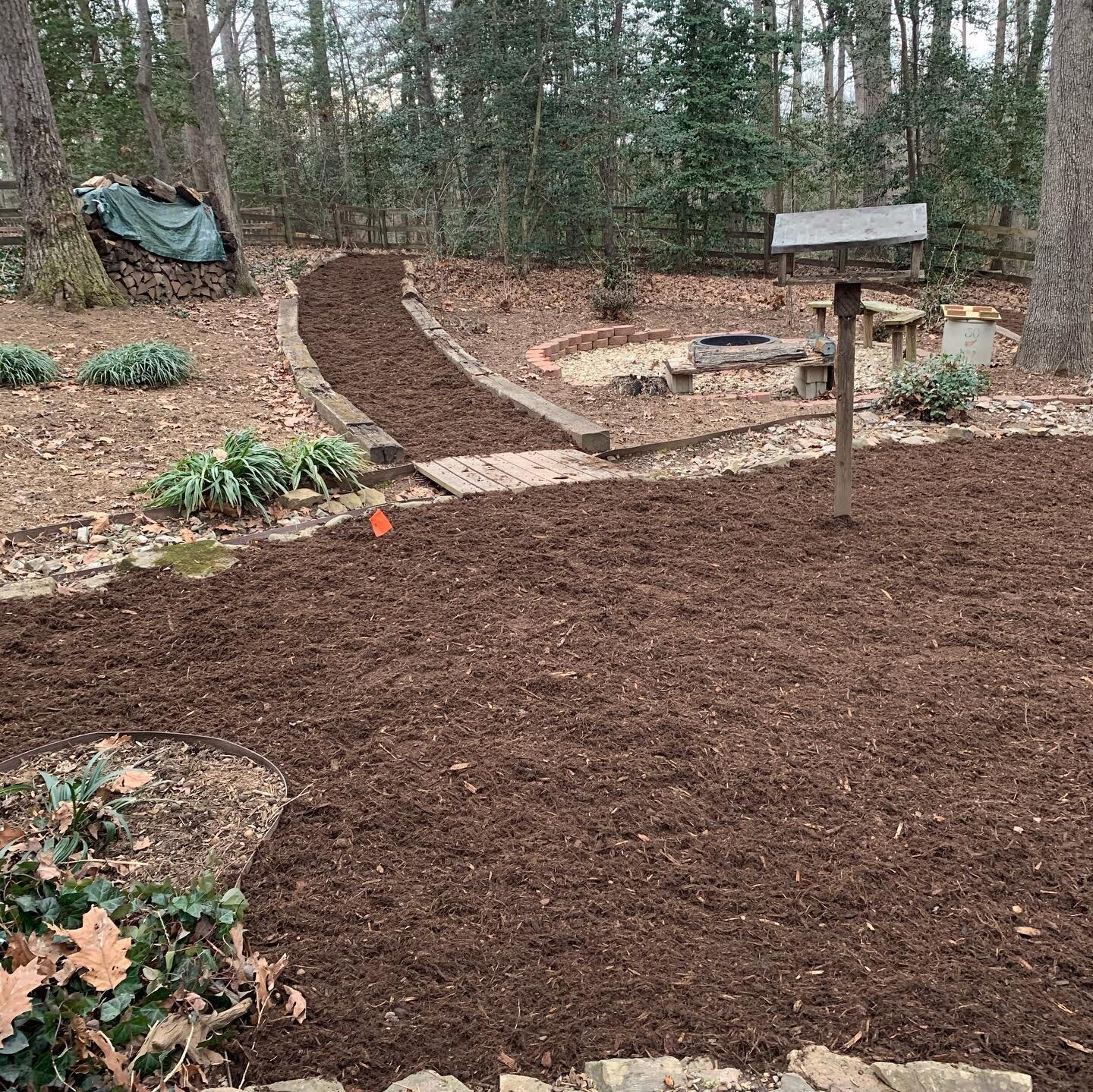 MULCH:

We added a fresh layer of mulch to our client&rsquo;s nature trail and it&rsquo;s looking great!