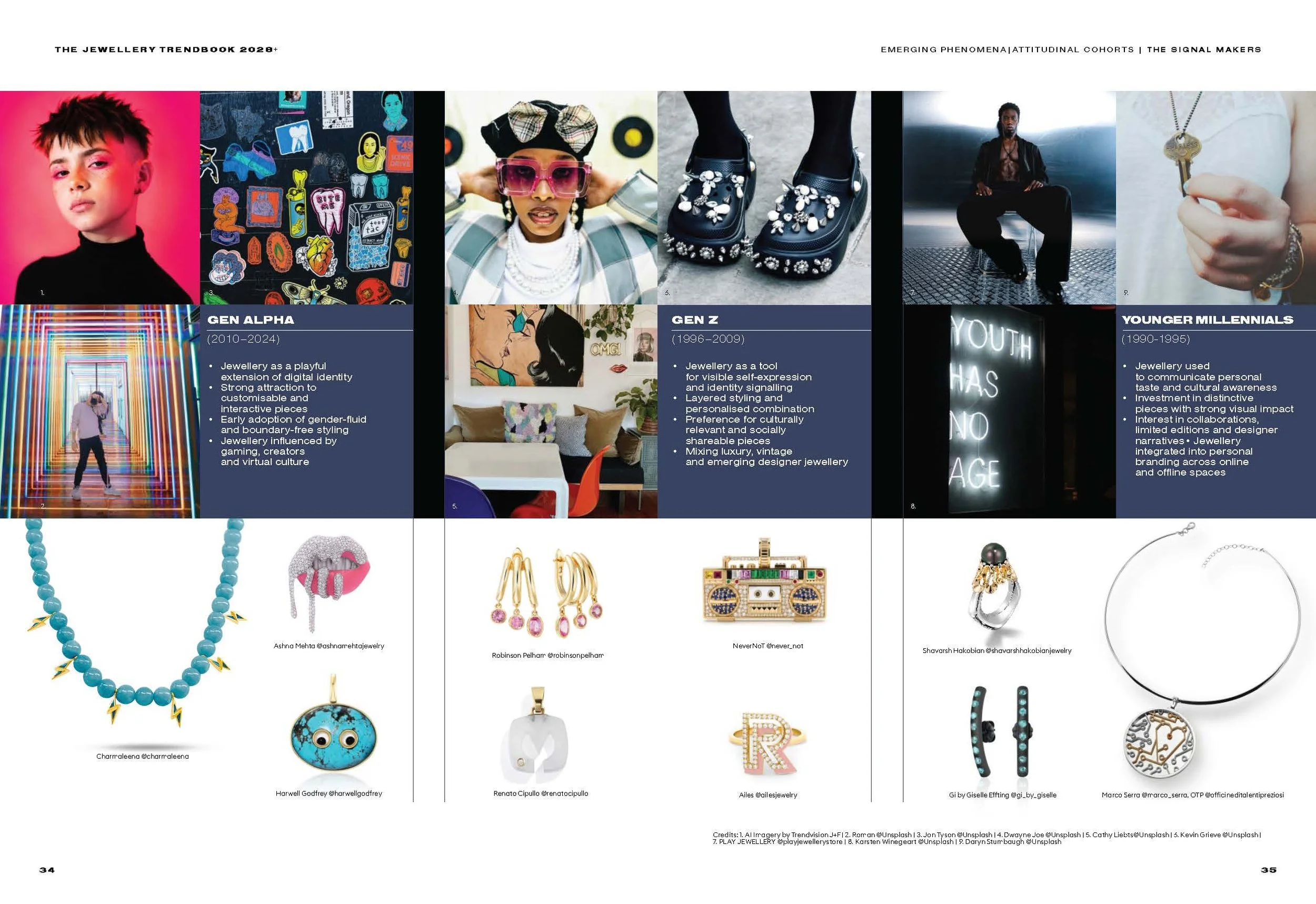 The Jewellery Trendbook 2028+ by Italian Exhibition Group, Tech & Innovations spread featuring Gi by Giselle Effting titanium jewelry, Florence, Italy