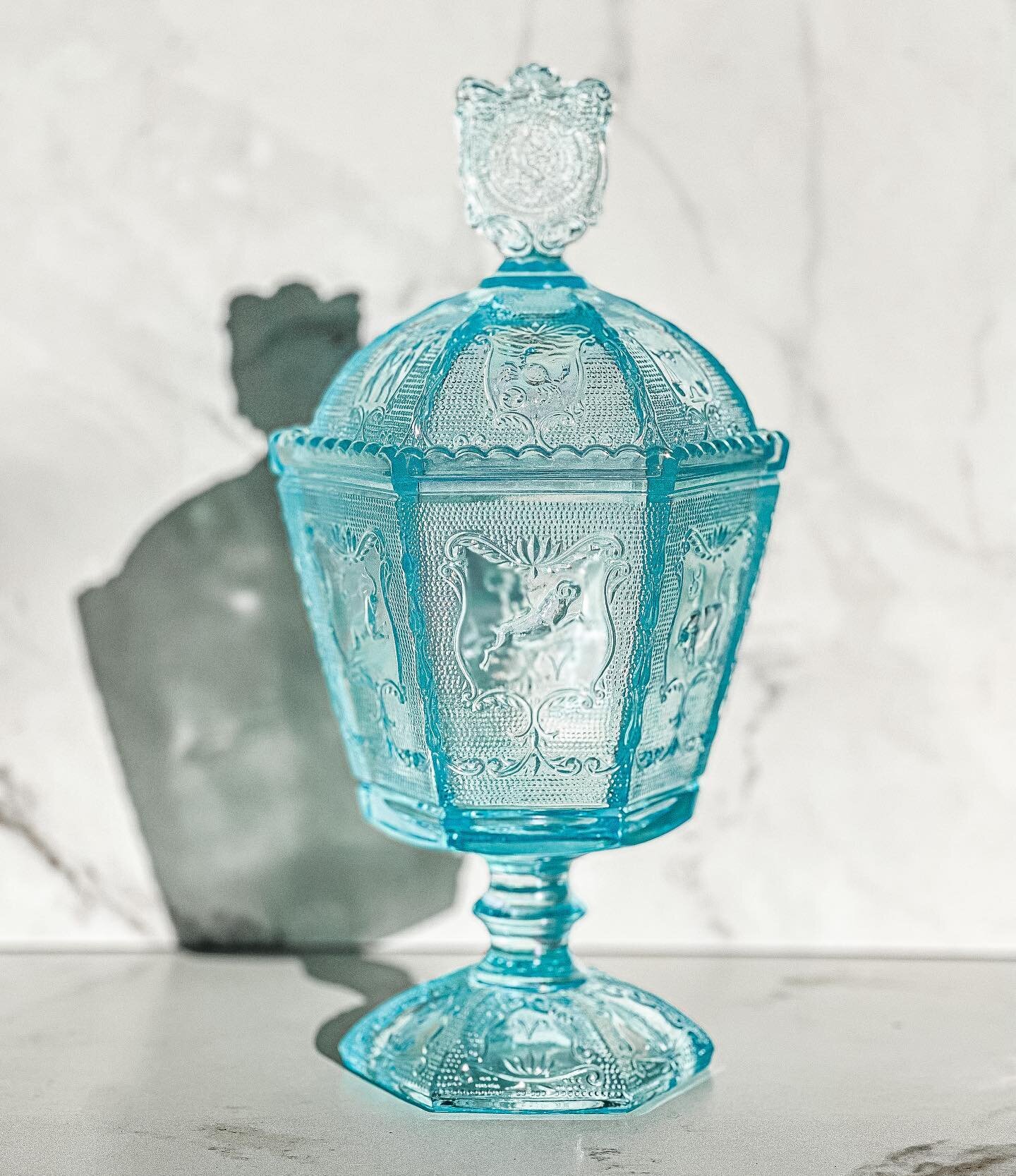 This beauty takes first place for my favorite find. 

1969-1971 &ldquo;Zodiac Azure Carnival&rdquo; Candy Dish by Imperial Glass

The hexagonal form features panels with each sign of the Zodiac surrounded by a finely stippled ground. It&rsquo;s truly