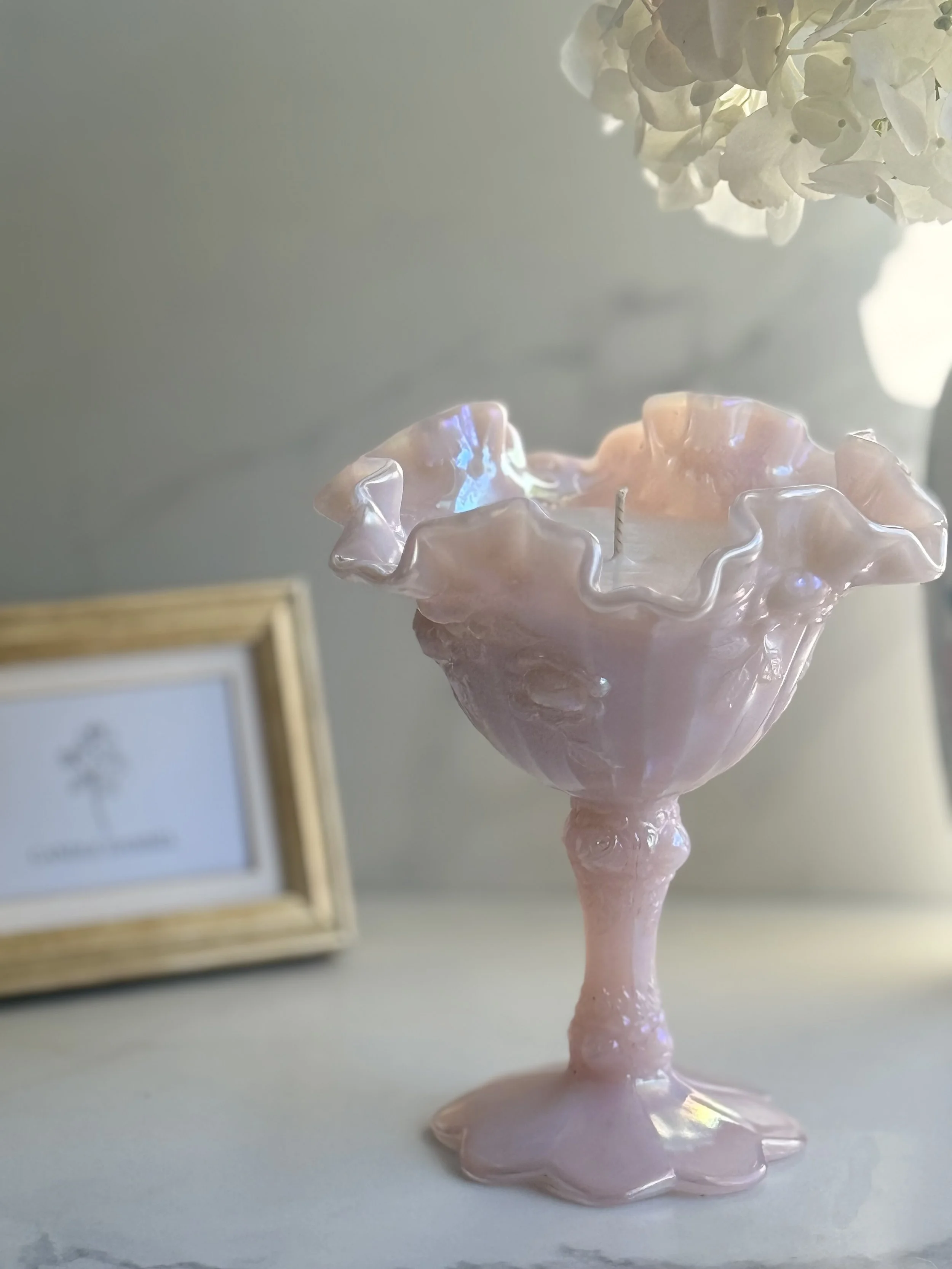 1985 "Cabbage Rose Pink Opalescent" Compote by Fenton