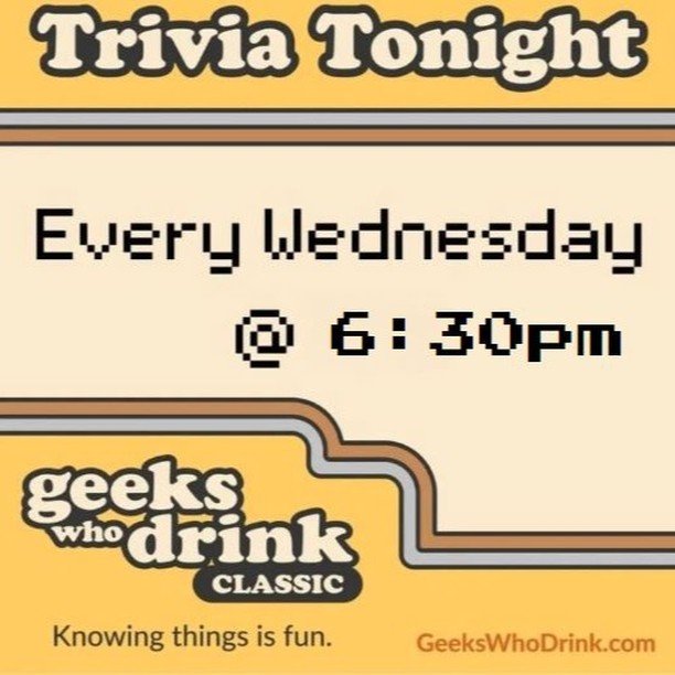 Another Wednesday means another awesome night of Trivia with @geekswhodrink! Don't forget to grab some @lakurafoodtruck to keep your mind and belly fueled up!