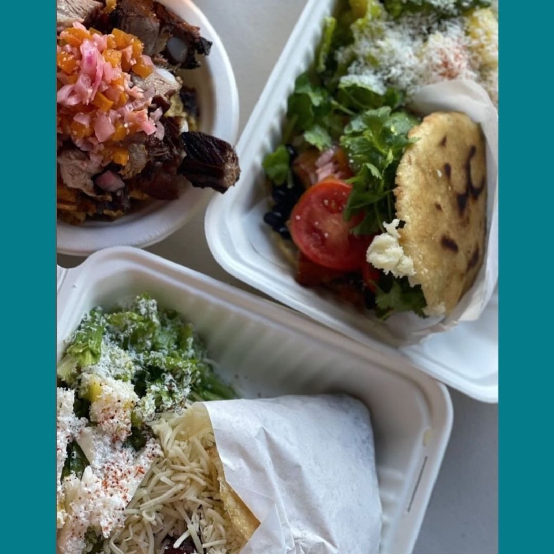 Come out and grab some killer Latin American food today at Side Gate! We've got @cocinadanzon cooking up arepas, tajin salads, and many more! Their 5 spice chicken is absolutely fire so make sure you grab something with that!