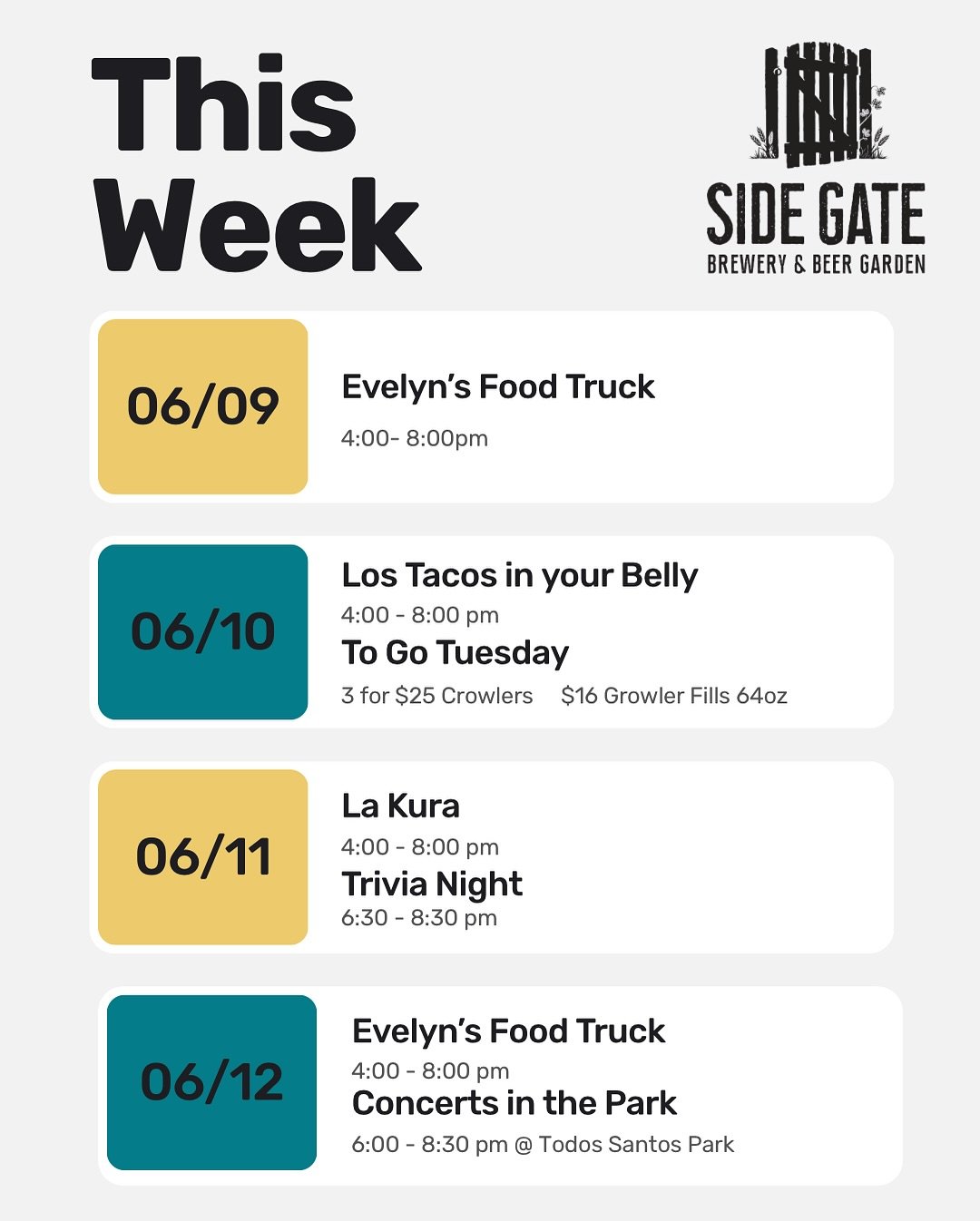 We have a heck of a week planned for you! From La Kura to White Oak BBQ we have something for everyone&rsquo;s taste buds when it comes to food trucks! 

Save the date for Sunday - our BBQ in the Beer Garden is coming back featuring music from Sully 