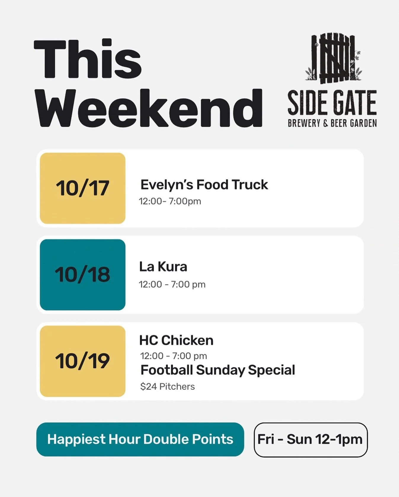 Ready for the weekend? We definitely are! With 15 craft beers on tap we have what you need! Delicious food trucks all weekend & double points from 12-1pm! Let us help you celebrate the weekend! Cheers!