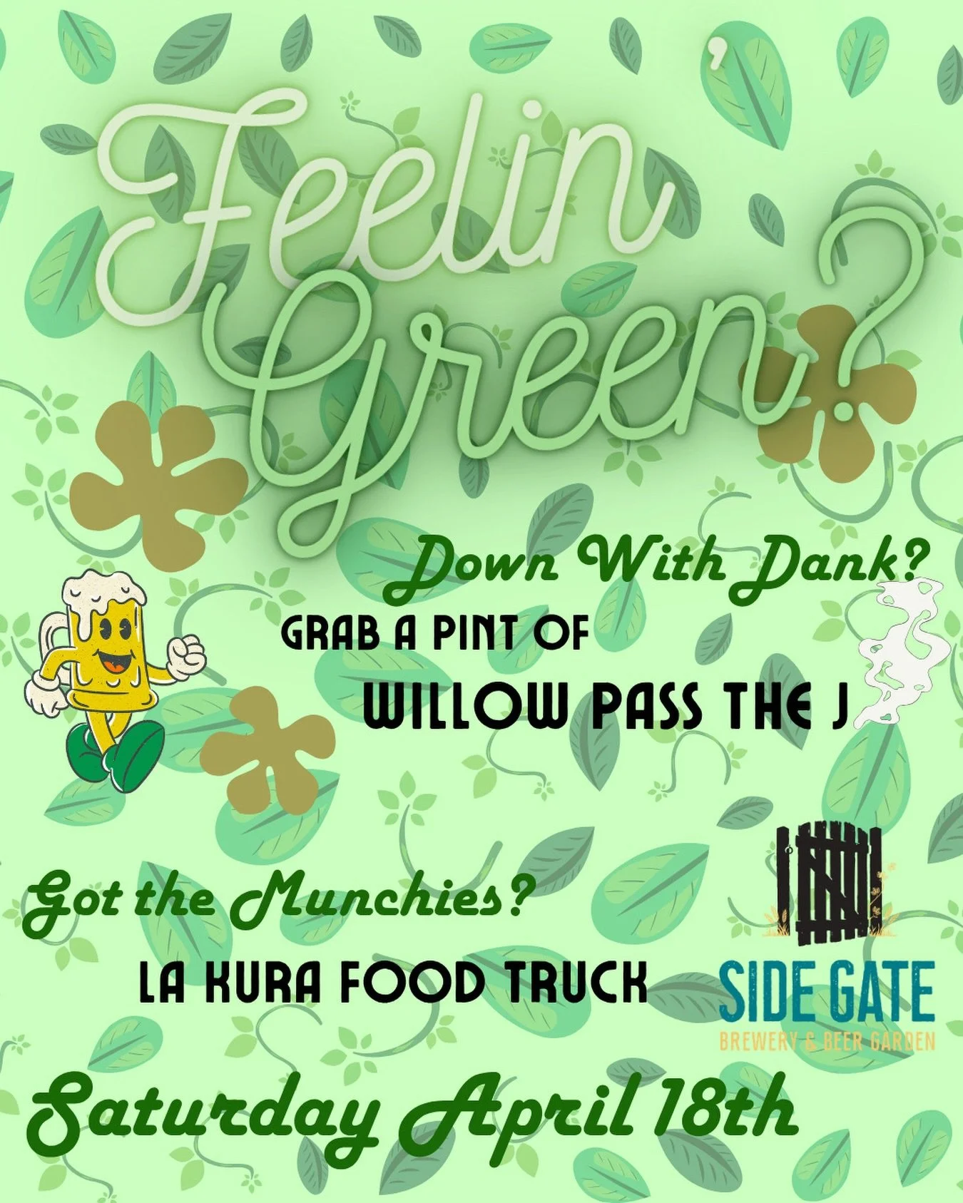 Ready for Saturday!? We sure are! With the return of Willow Pass the J west coast IPA, its gonna be a dank day! Our munchies have no chance with La Kura here with their special munchie menu! Grab your buddies &amp; make your way down through the Side