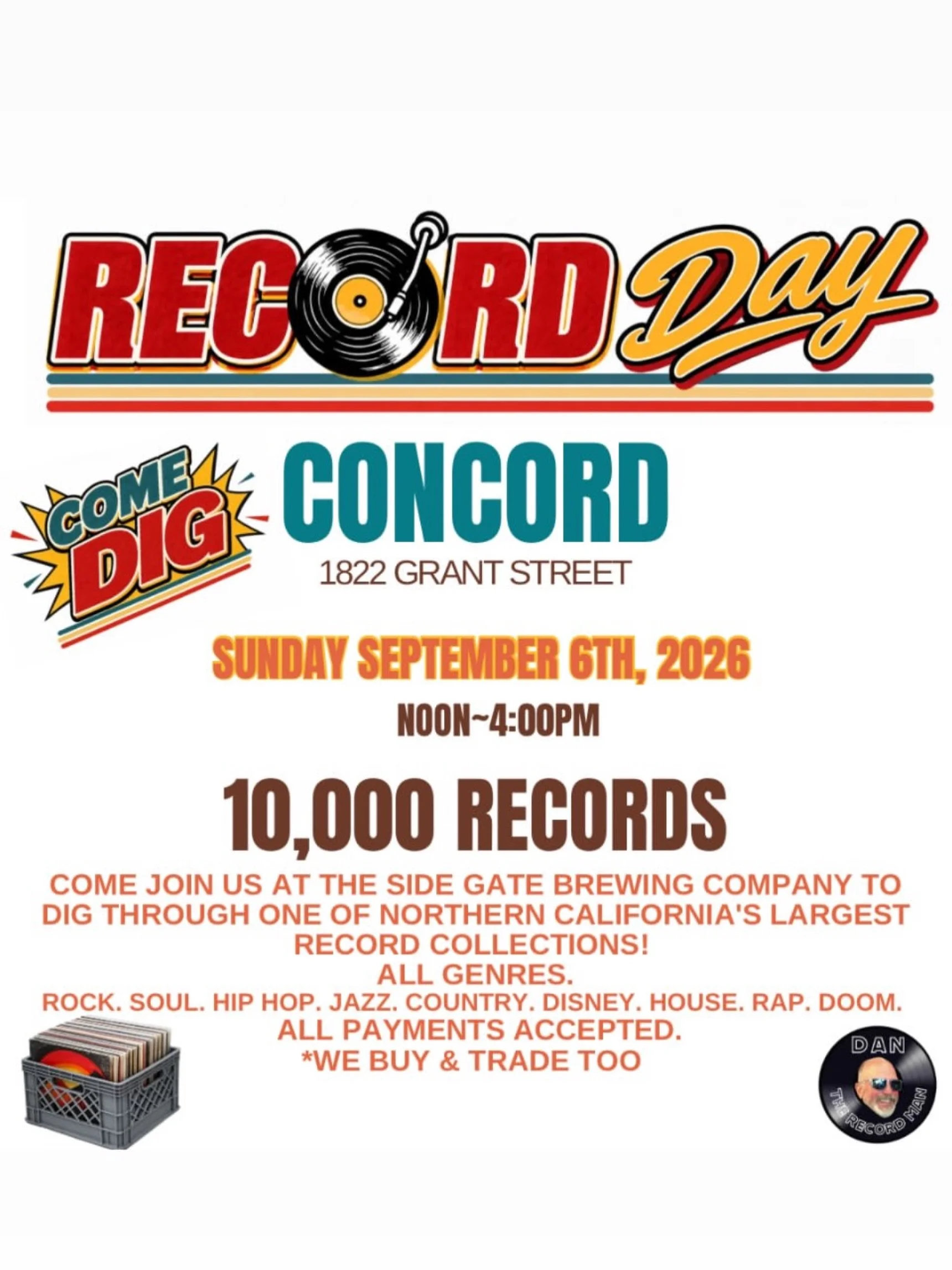 Stop by this morning for some new tunes! Browse over 10,000 records from of the largest collections in the Bay Area! Stop by till 4 to check out their collections! 

Getting hungry from all that searching? Evelyn&rsquo;s Food Truck will also be here 