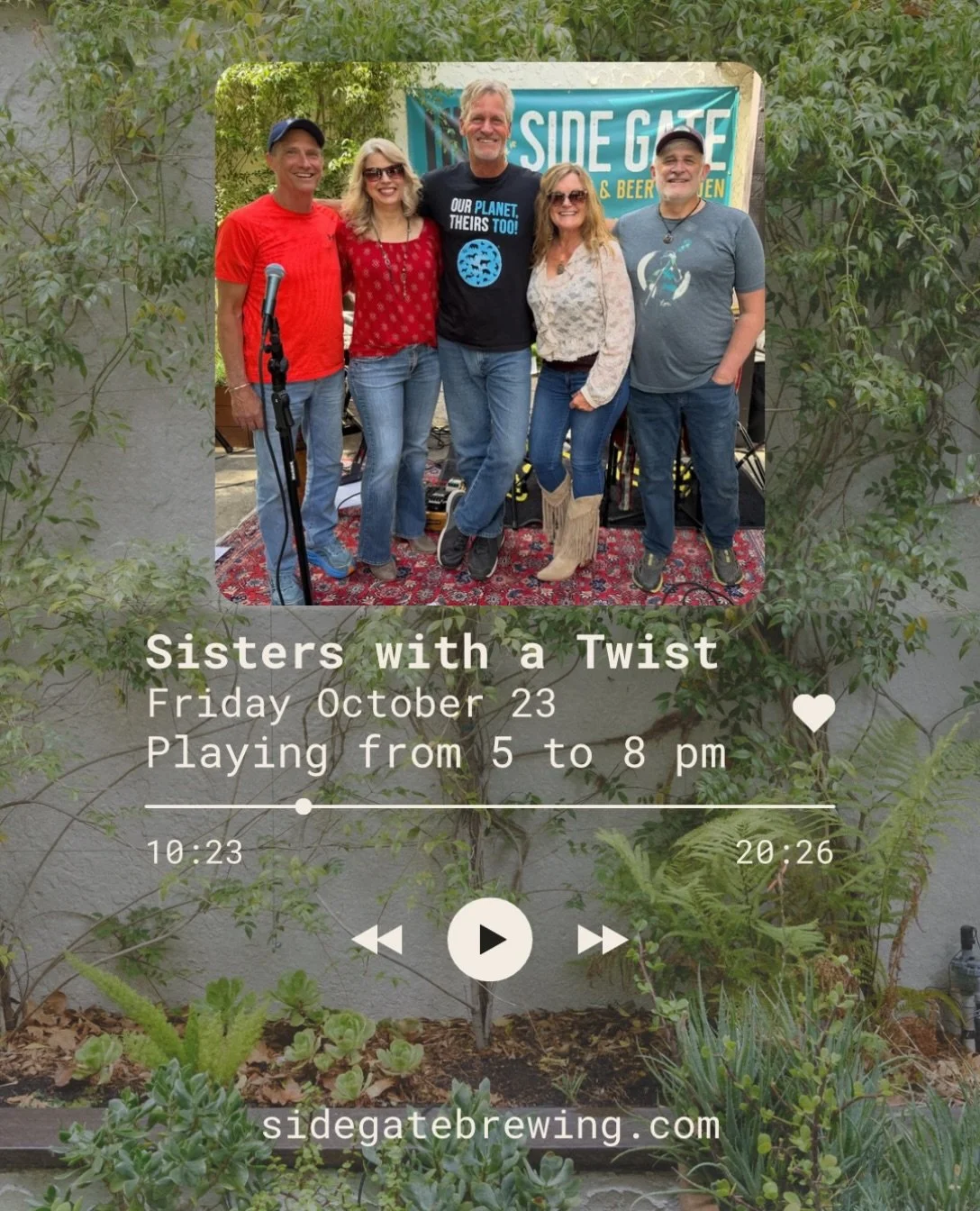 Next Friday we&rsquo;re bring live music back to the beer garden! Stop by to see Sisters with a Twist! From 5 to 8pm they&rsquo;ll be rocking out in the beer garden! Grab a cold one and enjoy the fall weather with us next week! 

Today, swing on by f