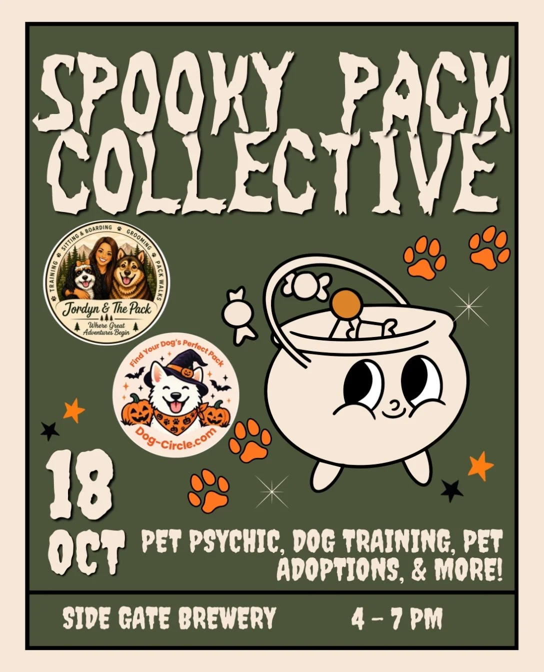 Tomorrow!! Come stop by for our first spooky pet collective! Hosted by @jordynandthepack and @joindogcircle ! Come meet one of their many amazing vendors! From grooming, pet psychics, adoptions &amp; more there is something for every pet parent! Brin