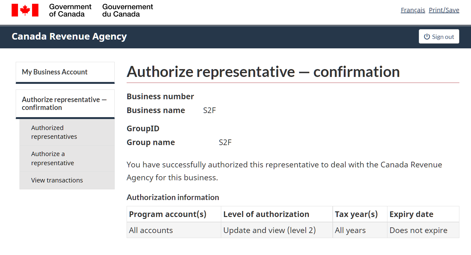 Authorizing a CRA My Business Account Representative 