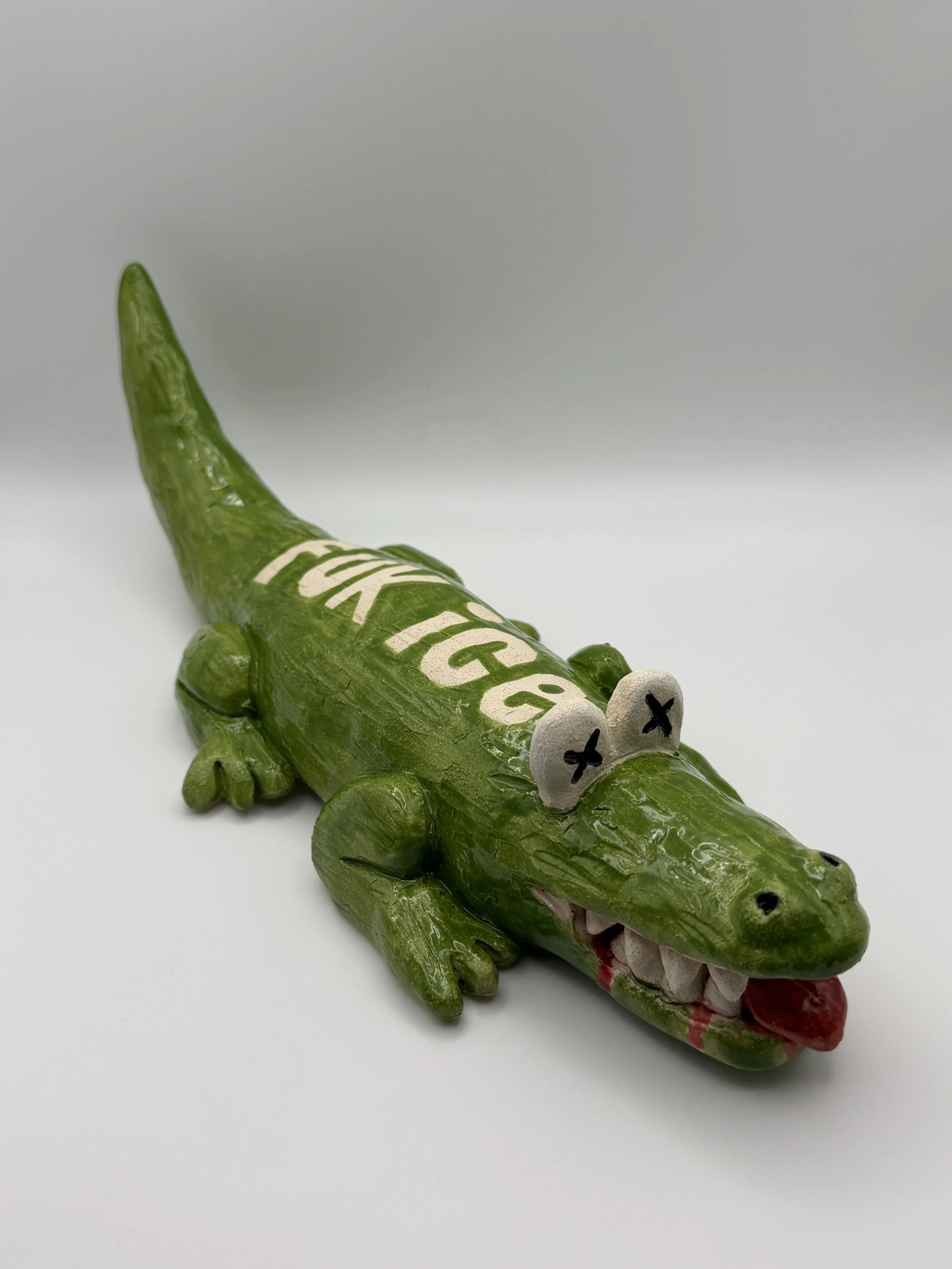 ALLIGATOR ALCATRAZ, glazed ceramic, 3" x 10" x 4", 2026