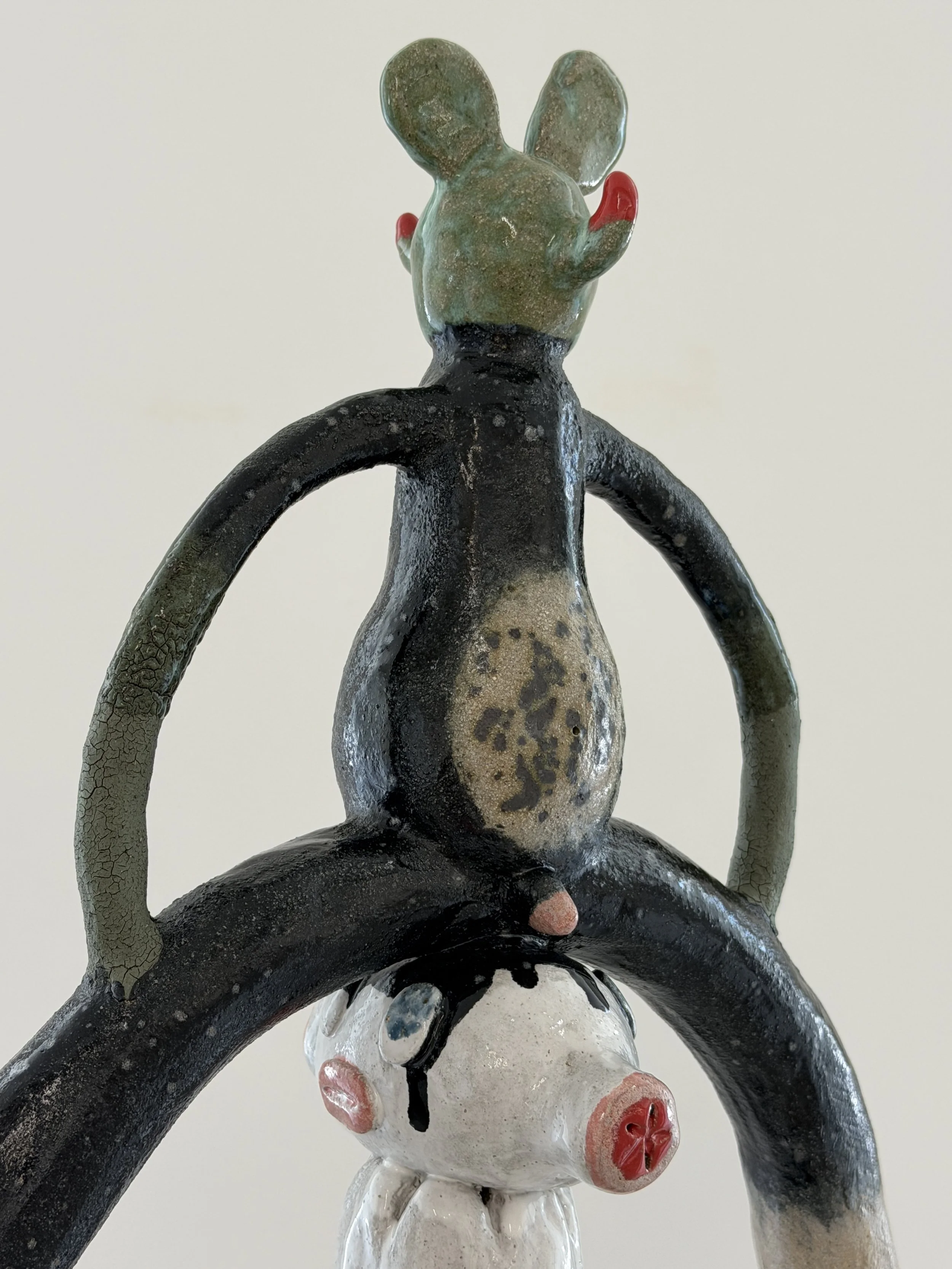 WHAT THE DOG DOIN?, glazed ceramic, 39” x 16” x 10”, 2026
