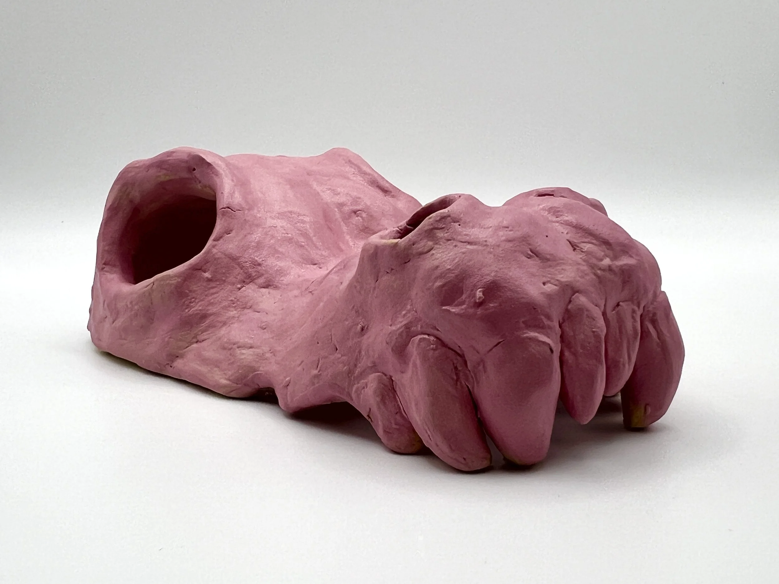 PINK DINO SKULL, underglazed ceramic, 2.5" x 5" x 3.5", 2018