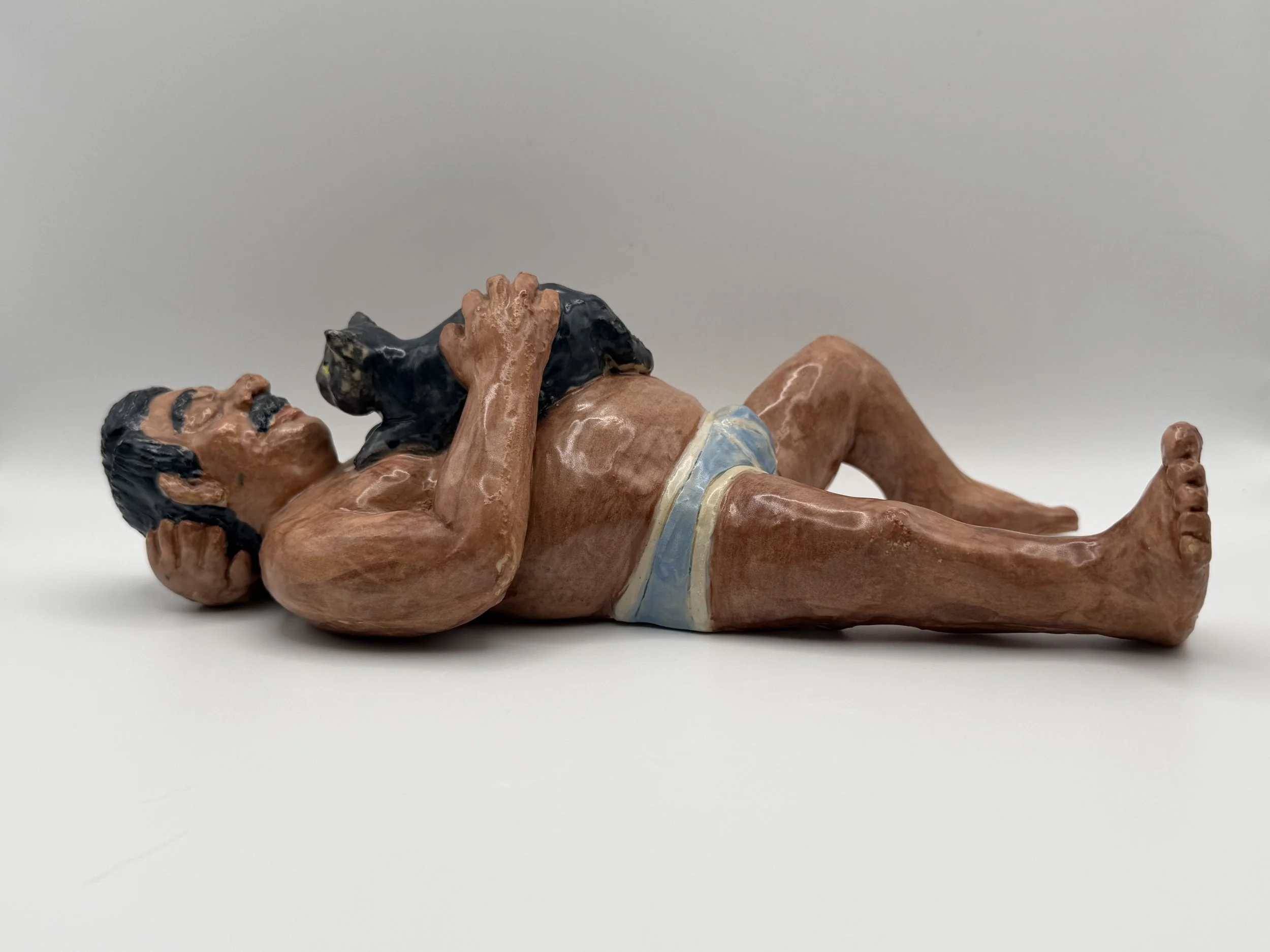 CAT DAD, glazed ceramic, 3" x 9.5" x 5.5", 2017