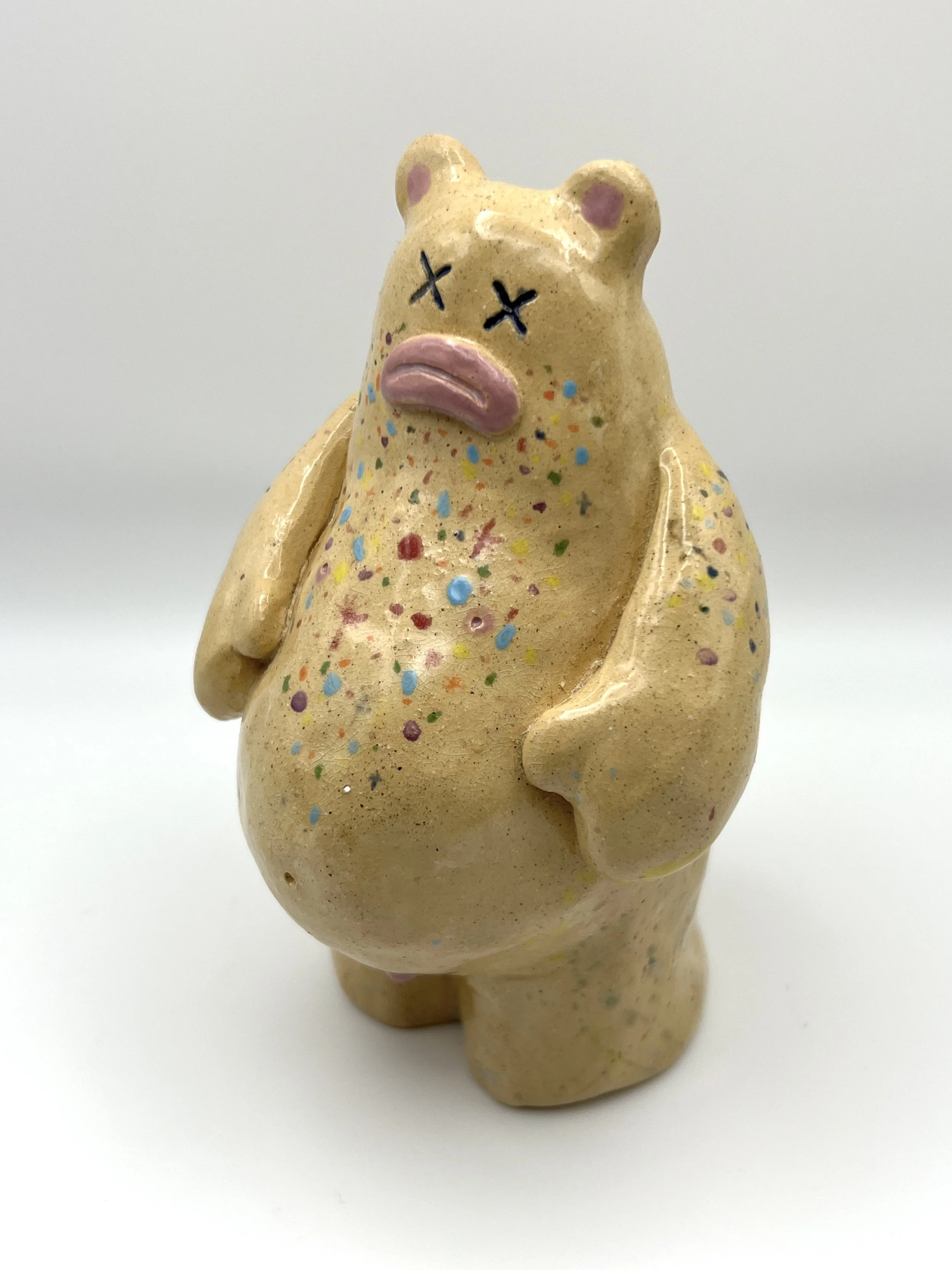 COSMIC BEAR WITH BBL, glazed ceramic, 6" x 3" x 4", 2025