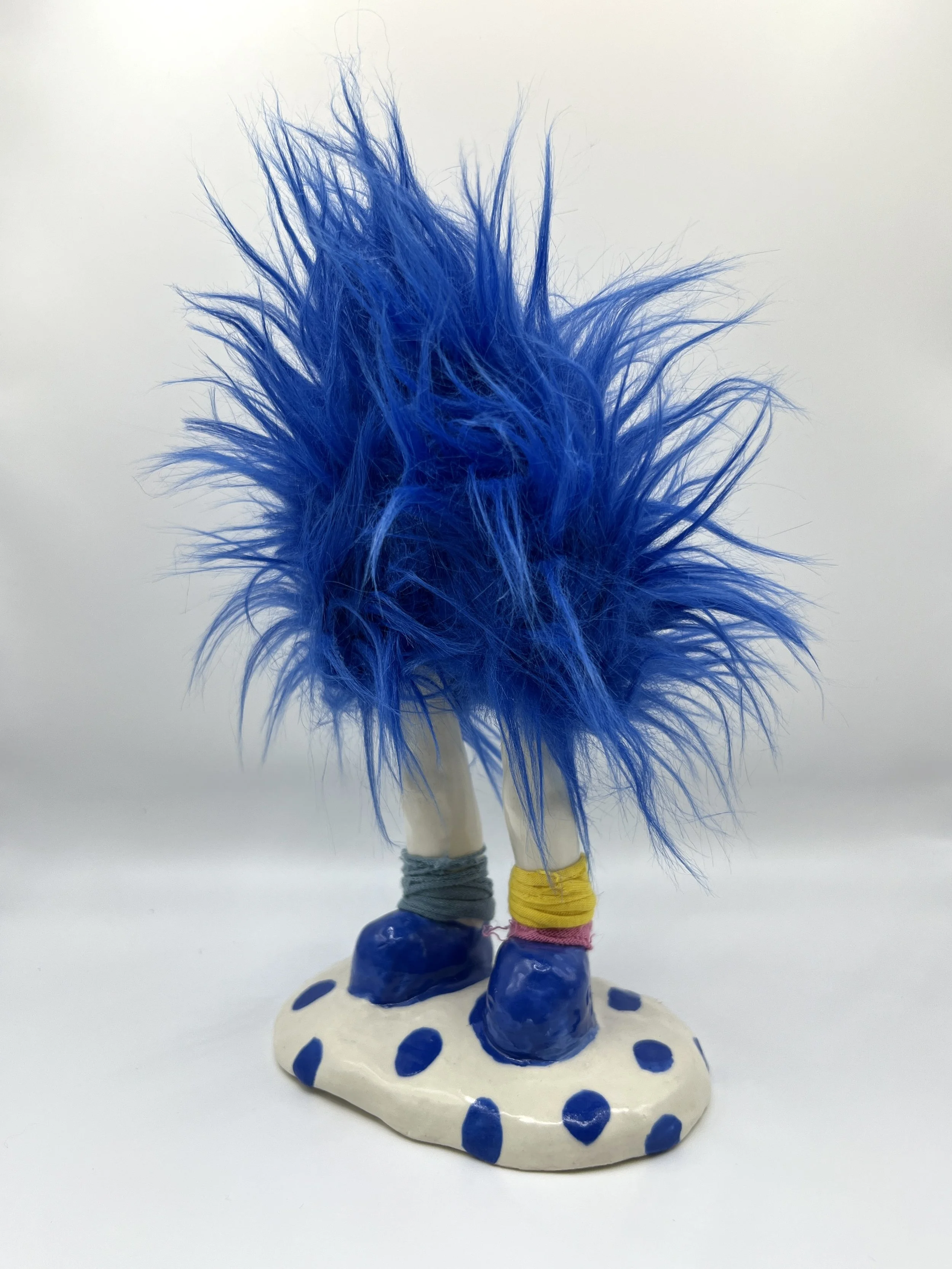 SHE'S A MANIAC, glazed ceramic & faux fur, 8" x 4" x 3", 2019