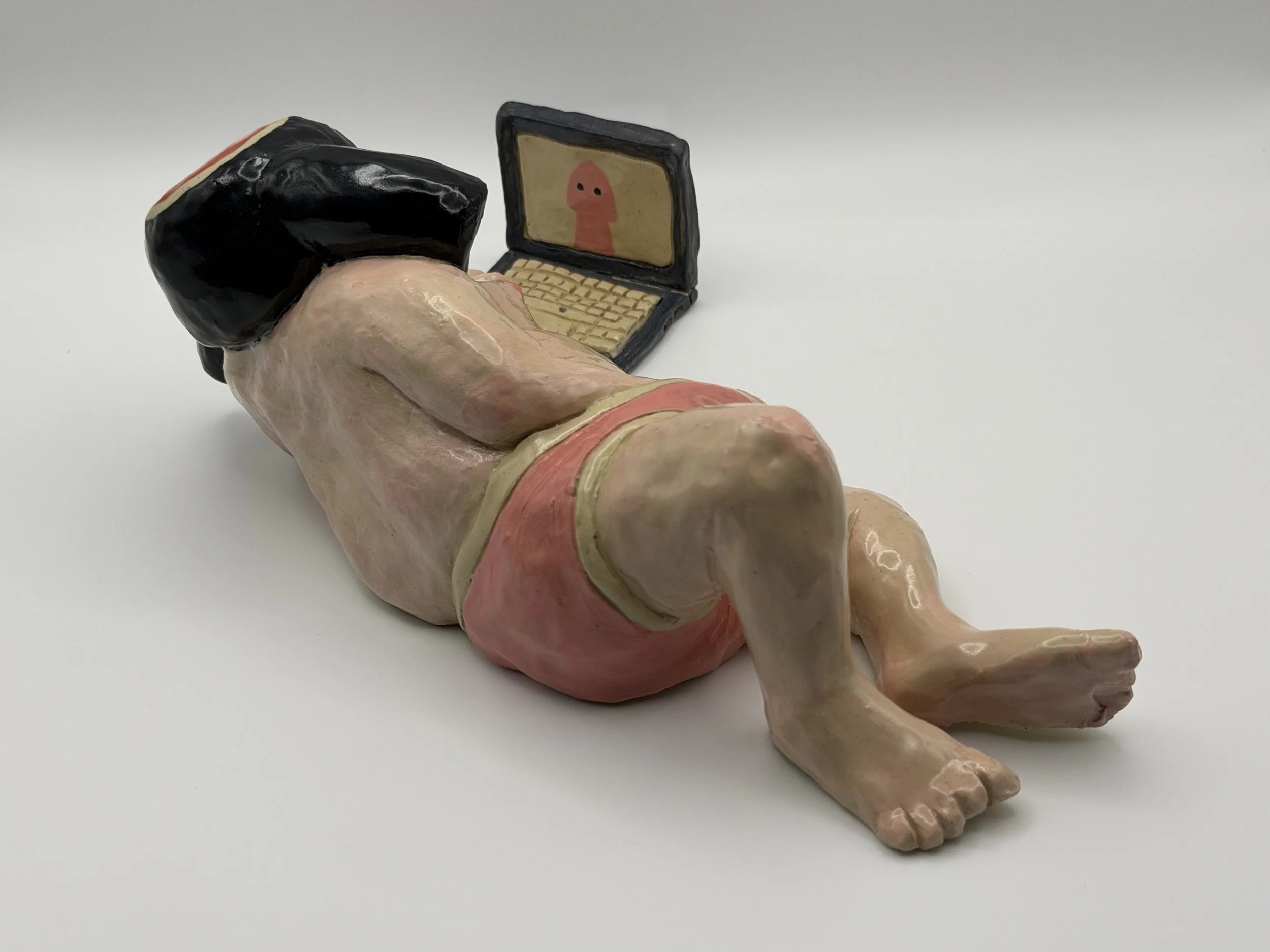 PRAYER RITUAL WITH GIMP MASK, glazed ceramic, 4" x 8" x 6", 2016