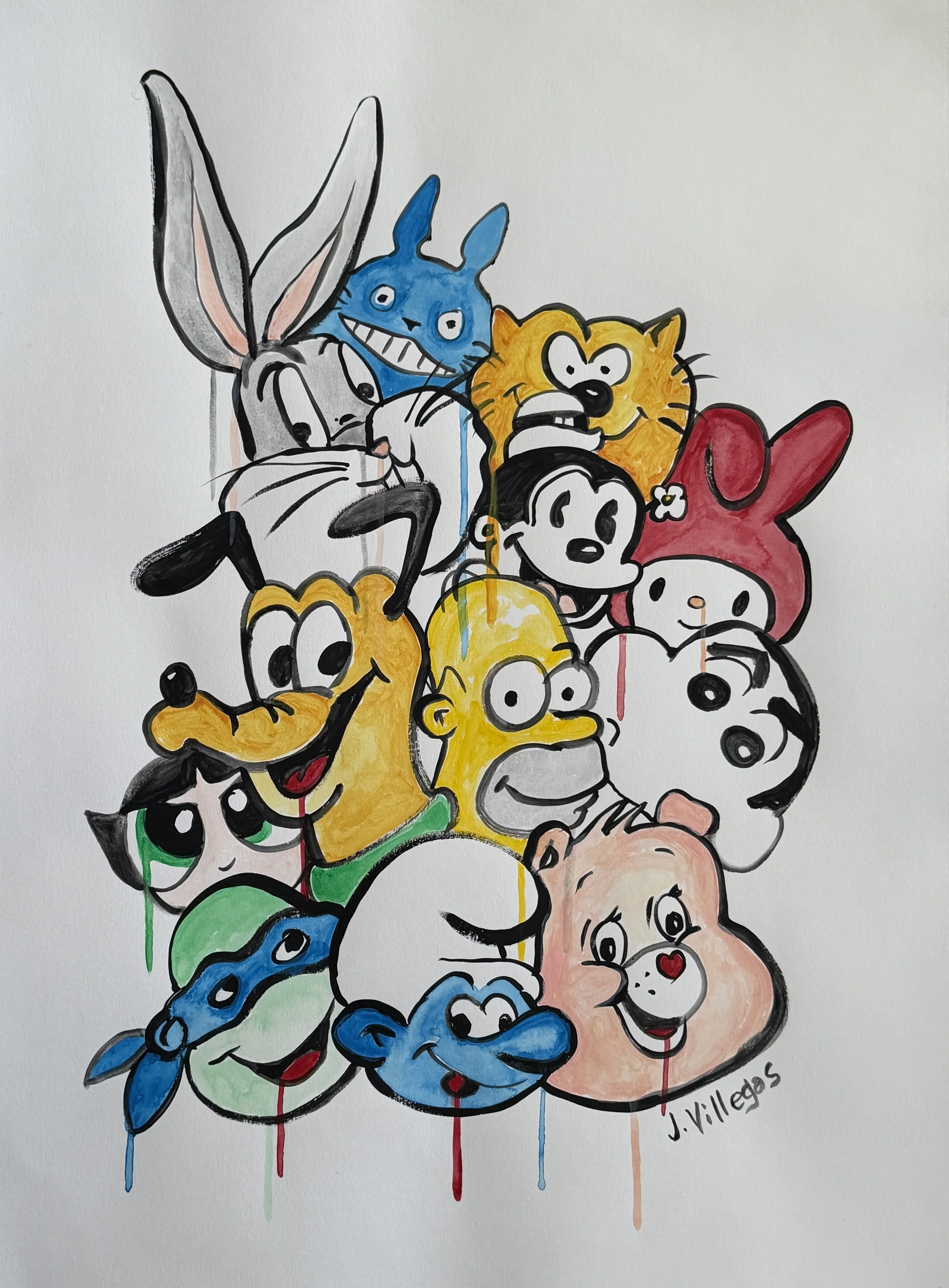 CARTOON COLLECTION, acrylic on paper, 32" x 24", 2026