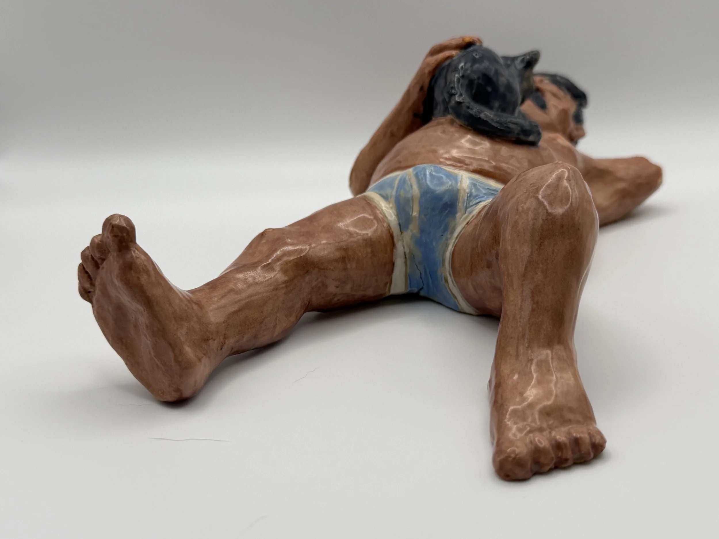 CAT DAD, glazed ceramic, 3" x 9.5" x 5.5", 2017