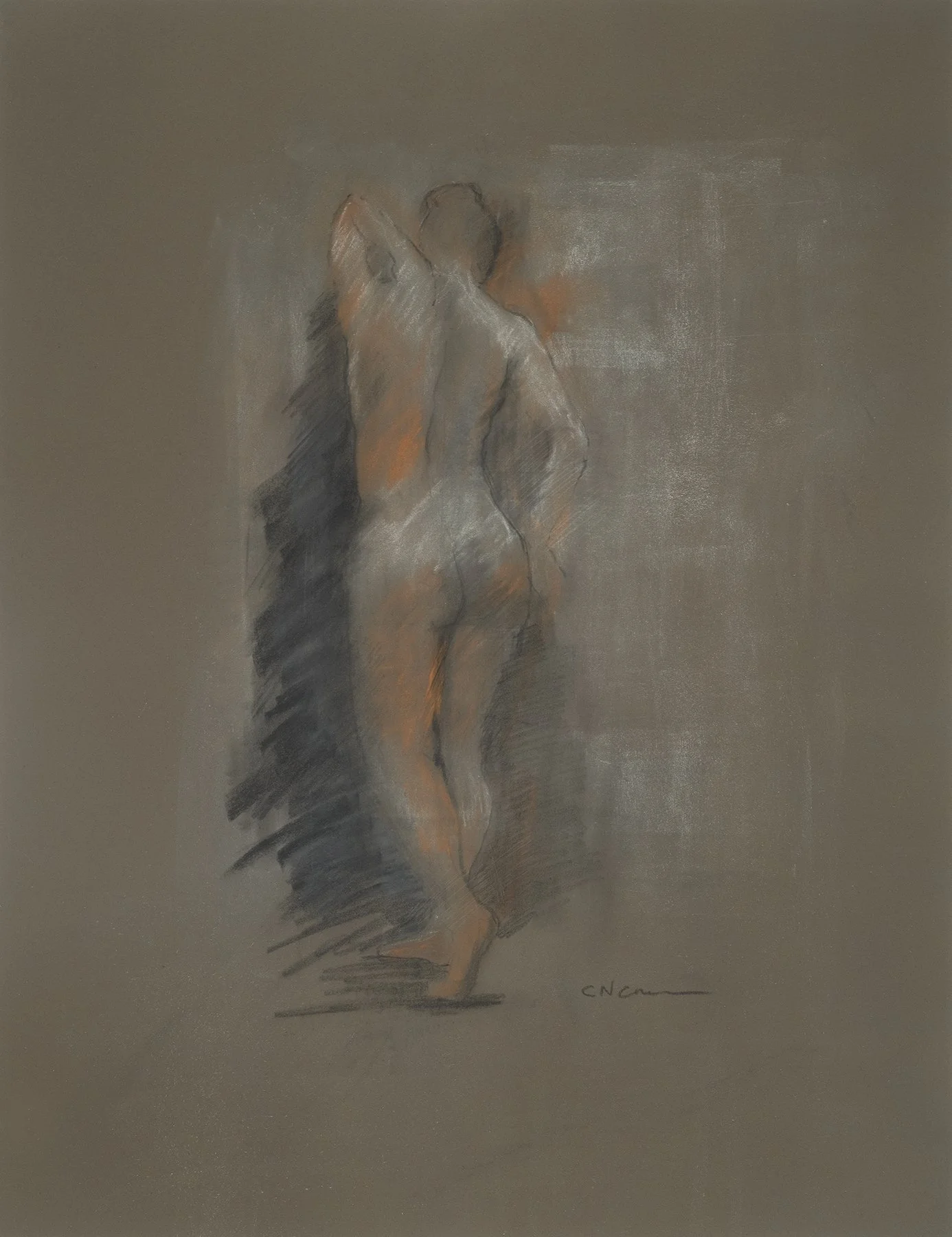 Study from the back,
graphite and water-soluble graphite on paper,
26 x 20,
$1,000  