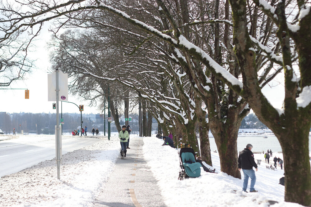 Snow day at Beach Ave and English Bay 2018