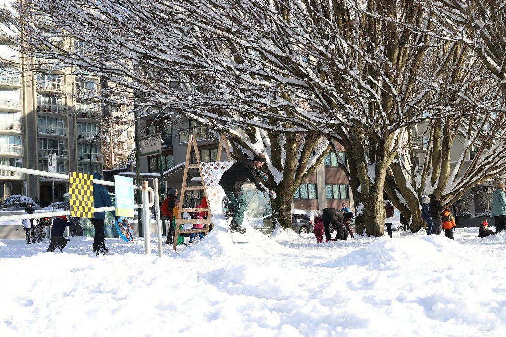 Snowboarders bring ramp 