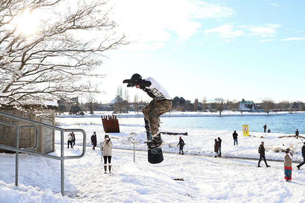 Snowboarder at Sunset Beach