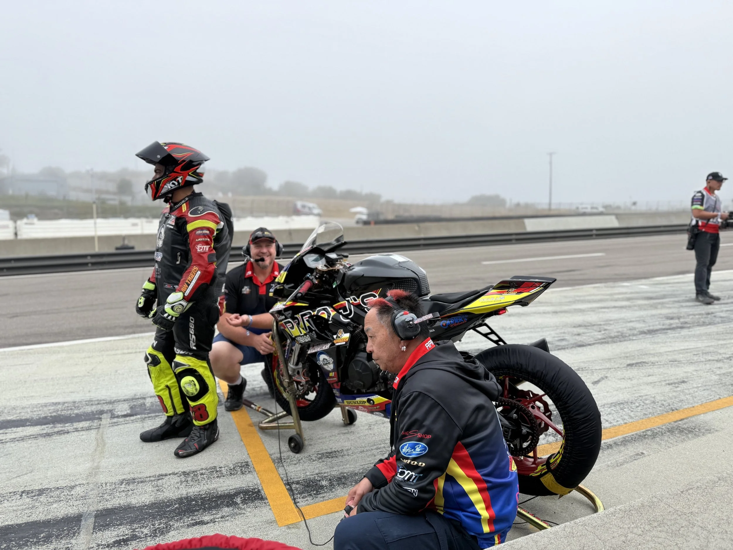 Jose Flores Racing with MotoAmerica in Weather Tech Laguna Seca observing the foggy weather. 