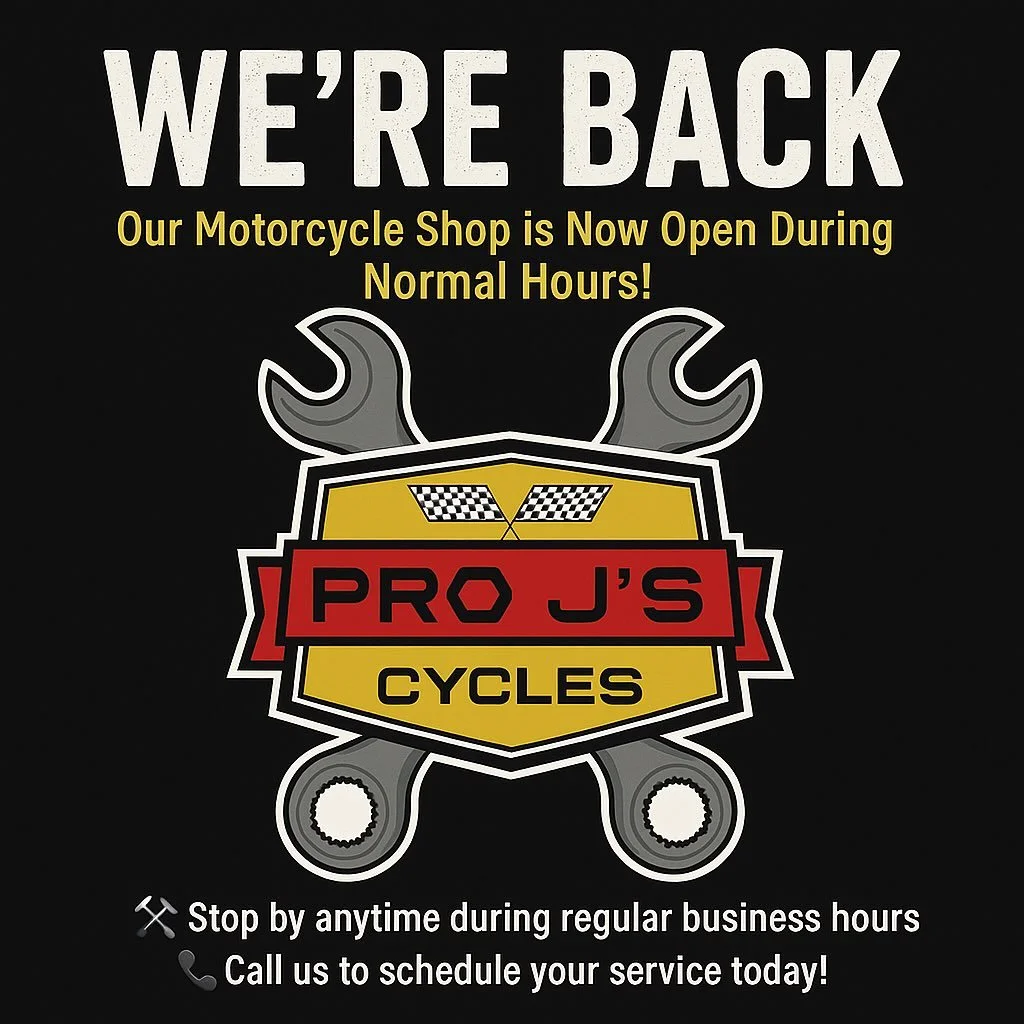 WE&rsquo;RE BACK!
Our Motorcycle Shop is Now Open During Normal Hours! You can always check Google for updates. 
🛠️ Stop by anytime during regular business hours
&bull;
Pro J&rsquo;s Cycles, Inc.
12432 San Pablo Ave
Richmond, CA 94805
📞 510-333-848