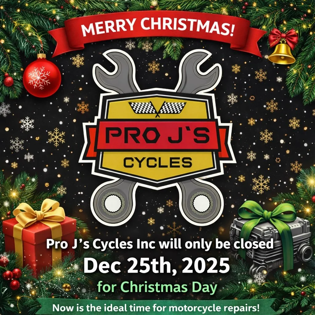 Pro J&rsquo;s Cycles, Inc. will only be closed on Christmas Day, December 25, 2025. If you&rsquo;re in need of motorcycle repairs, tire replacements, or any other services, now is the perfect opportunity to get those done.
&bull;
Pro J&rsquo;s Cycles