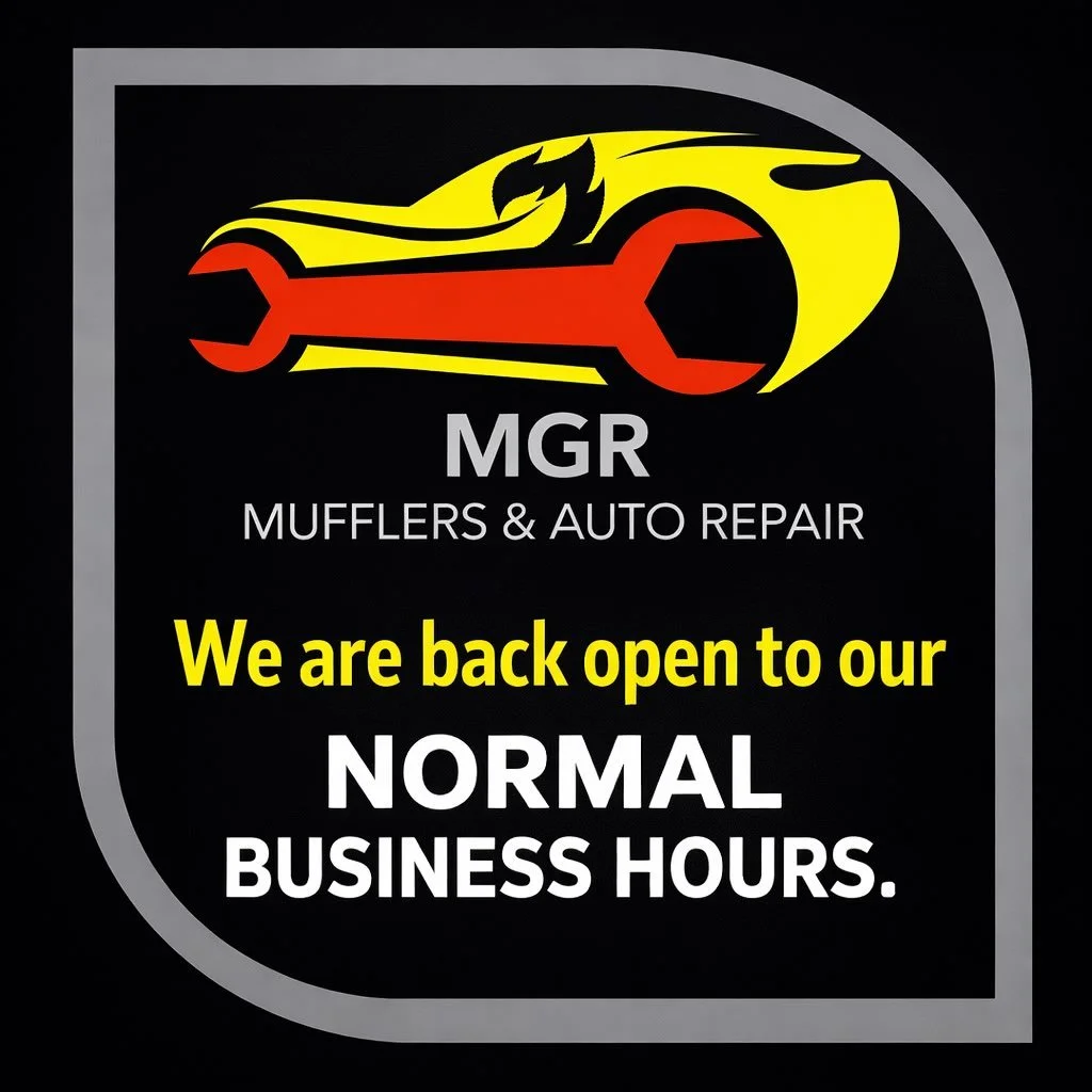 Happy New Year!  We are back open to our normal business hours! 
&iexcl;Feliz A&ntilde;o Nuevo! &iexcl;Ya hemos reabierto en nuestro horario comercial habitual!
&bull;
MGR Mufflers &amp; Auto Repair, Inc.
12432 San Pablo Ave
Richmond, CA 94805
📞 510
