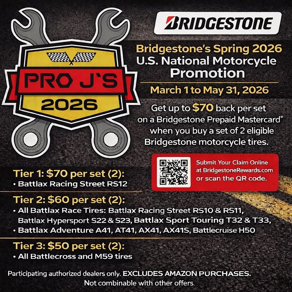 🔥 Bridgestone Spring 2026 National Motorcycle Promotion is HERE! 🔥

From March 1 &ndash; May 31, 2026, get rewarded for riding!

💳 Get up to $70 back per set on a Bridgestone Prepaid Mastercard&reg; when you purchase a set of (2) eligible Bridgest