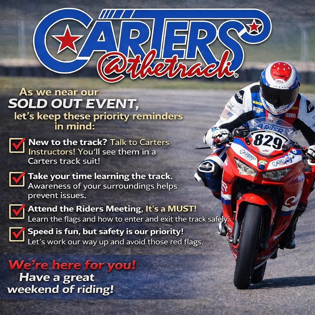 As we head into a SOLD OUT weekend, let&rsquo;s keep a few key reminders top of mind 👇

🏁 New to the track?
Find a Carters Instructor &mdash; we&rsquo;re here for you every step of the way.

🏁 Learn the track first.
Take your time, stay aware, and