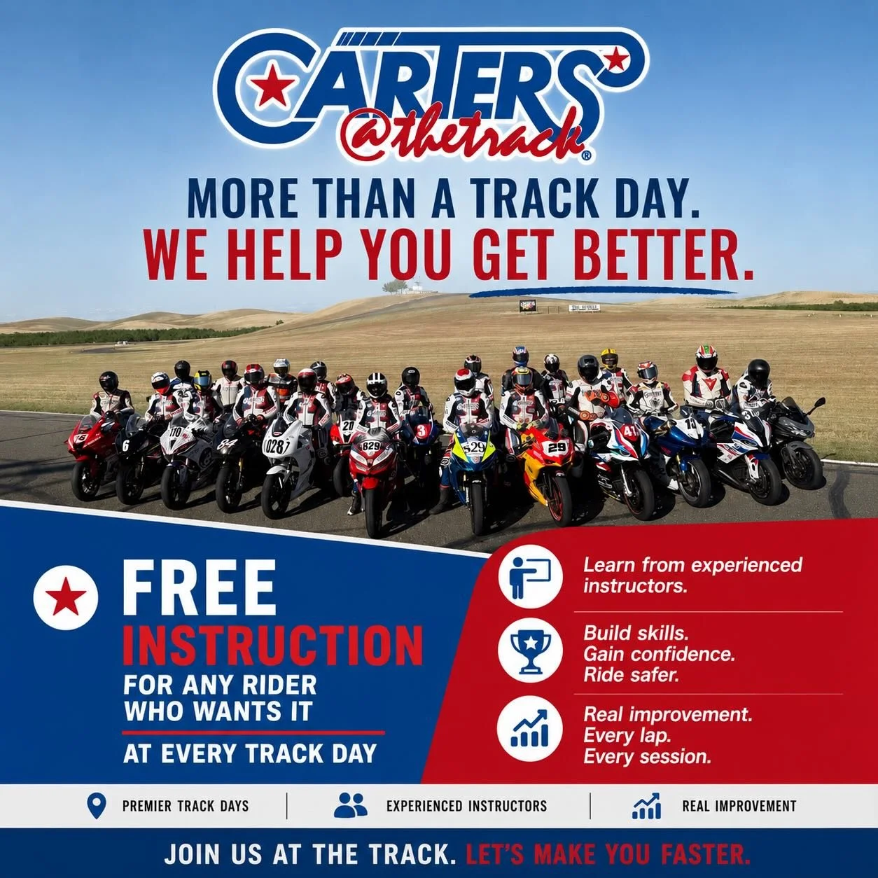 🔥 READY TO LEVEL UP YOUR RIDING? 🔥

At Carters At The Track, you&rsquo;re not just signing up for another track day&hellip; you&rsquo;re joining a community built to help riders improve, gain confidence, and have fun on track. 🏍️💨

✅ FREE instruc